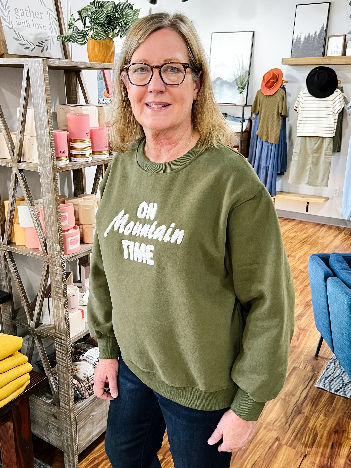 Olive Green Mountain Time Sweatshirt