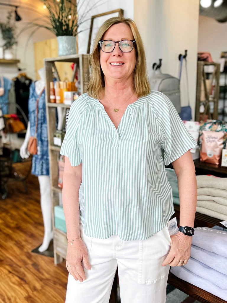 Sage Green Striped Top