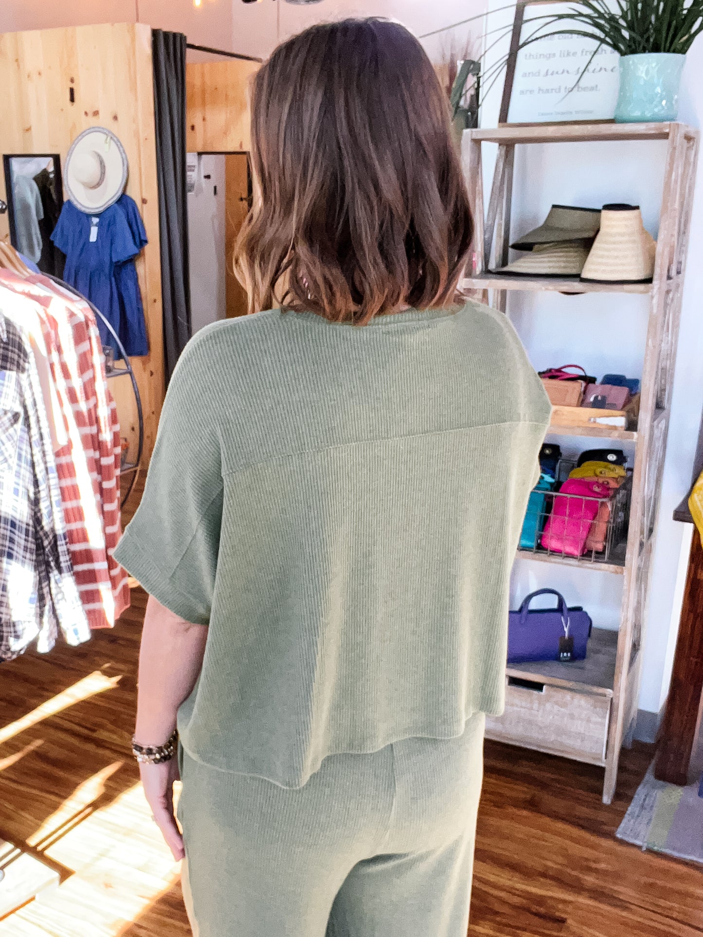 Olive Green Ribbed Lounge Top