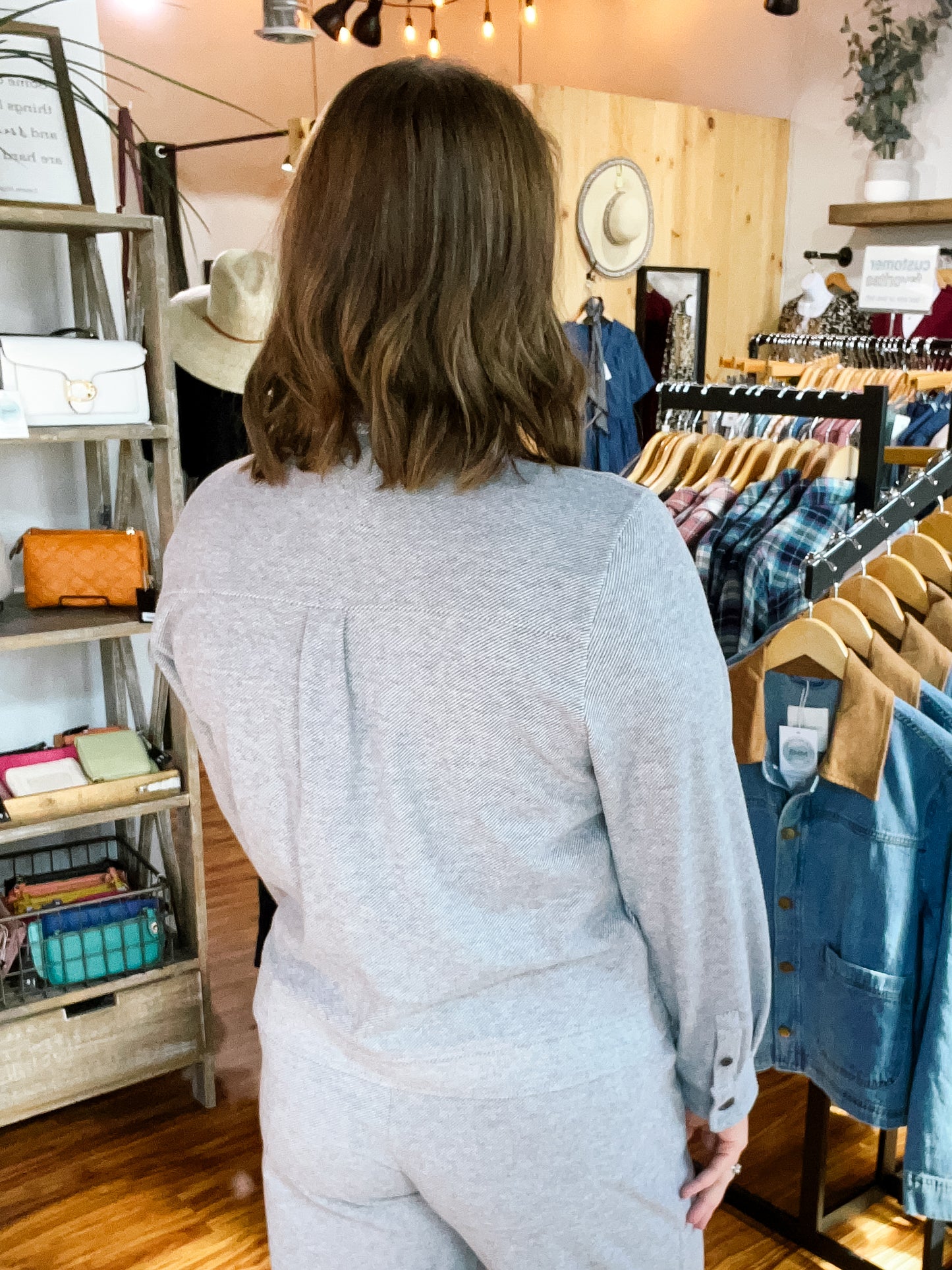 Charcoal Gray Mini Stripe Button Front Jacket