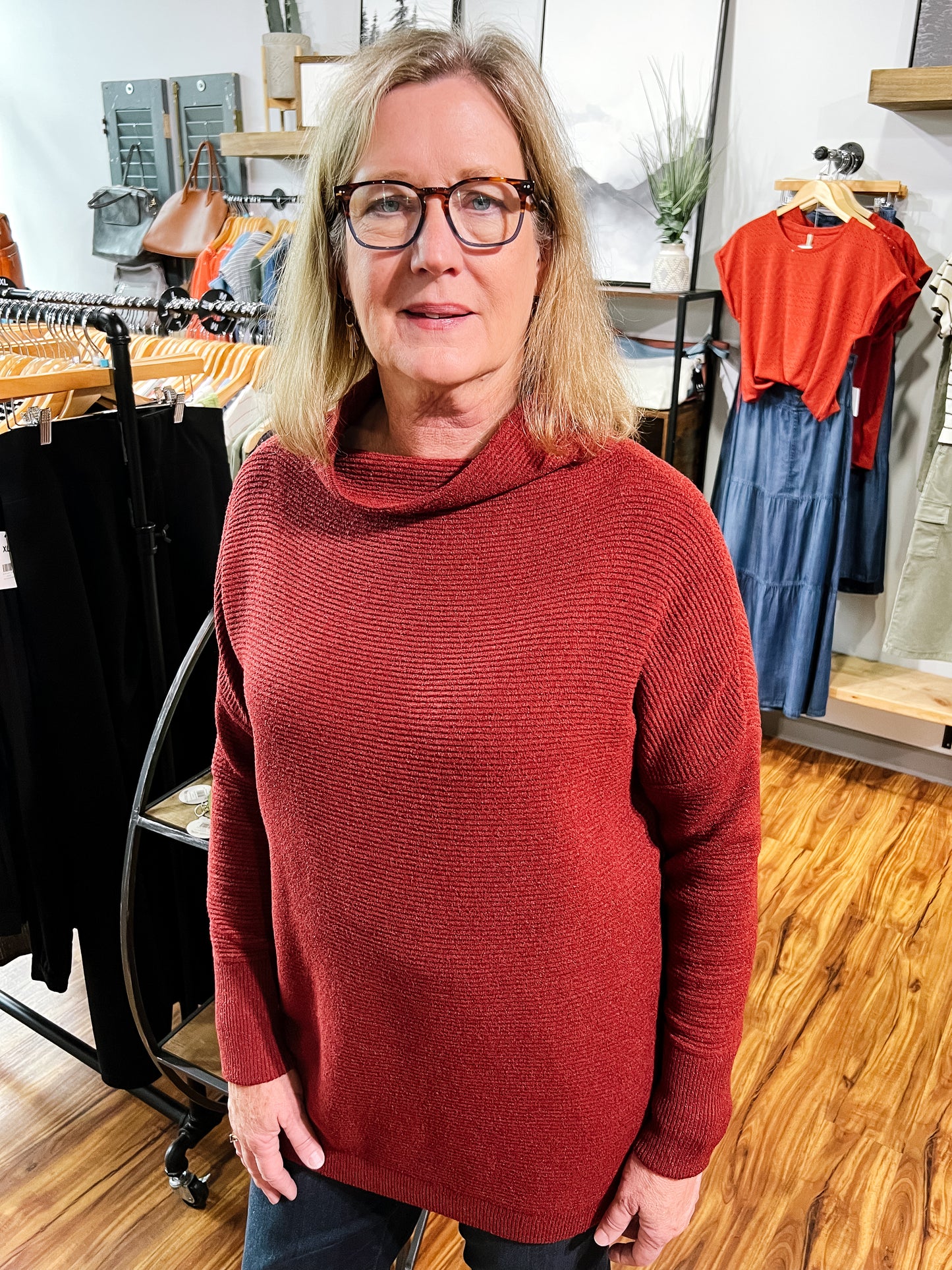 Rust Mock Neck Oversized Sweater