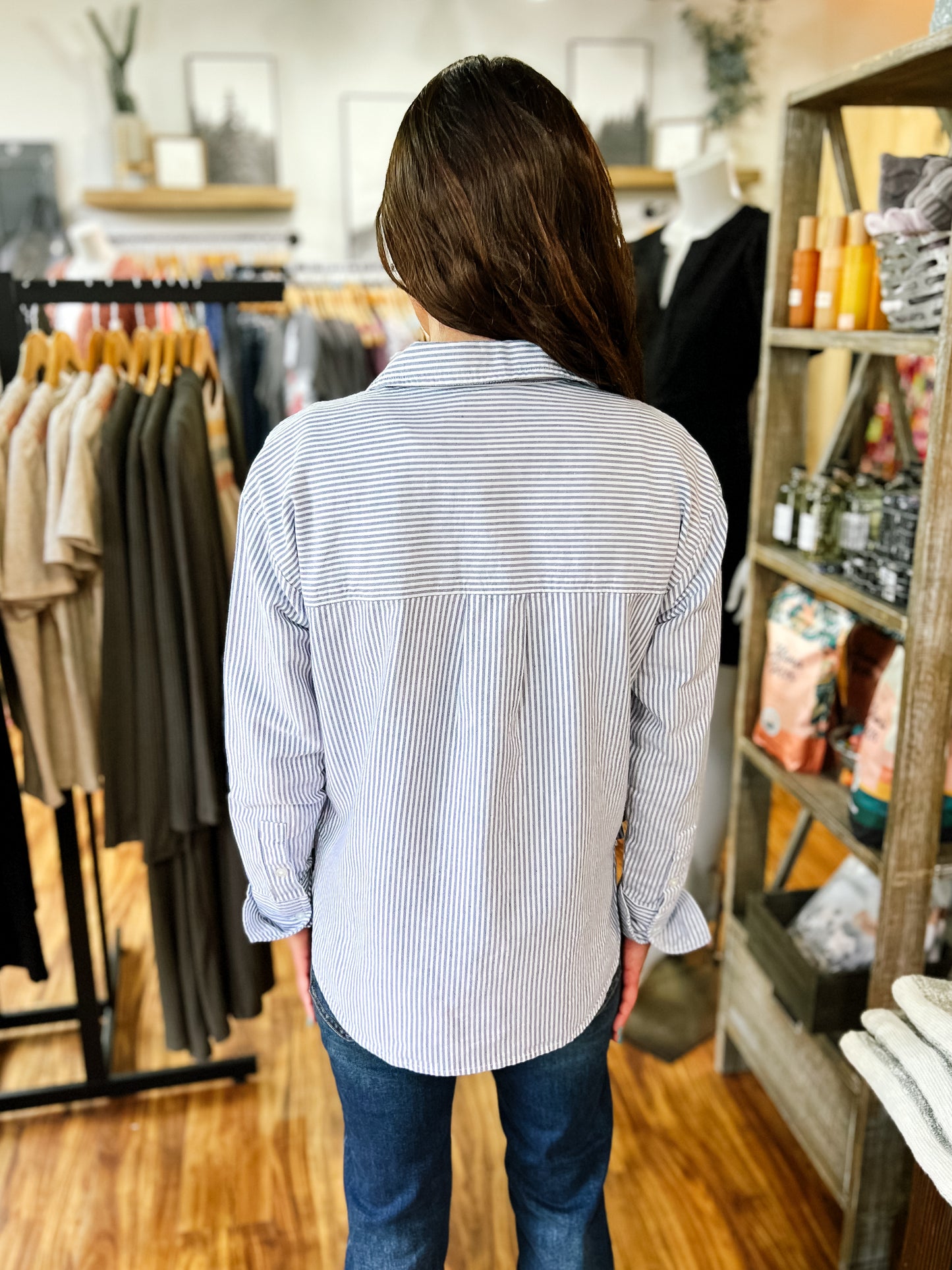 Blue & White Stripe Button Up Shirt