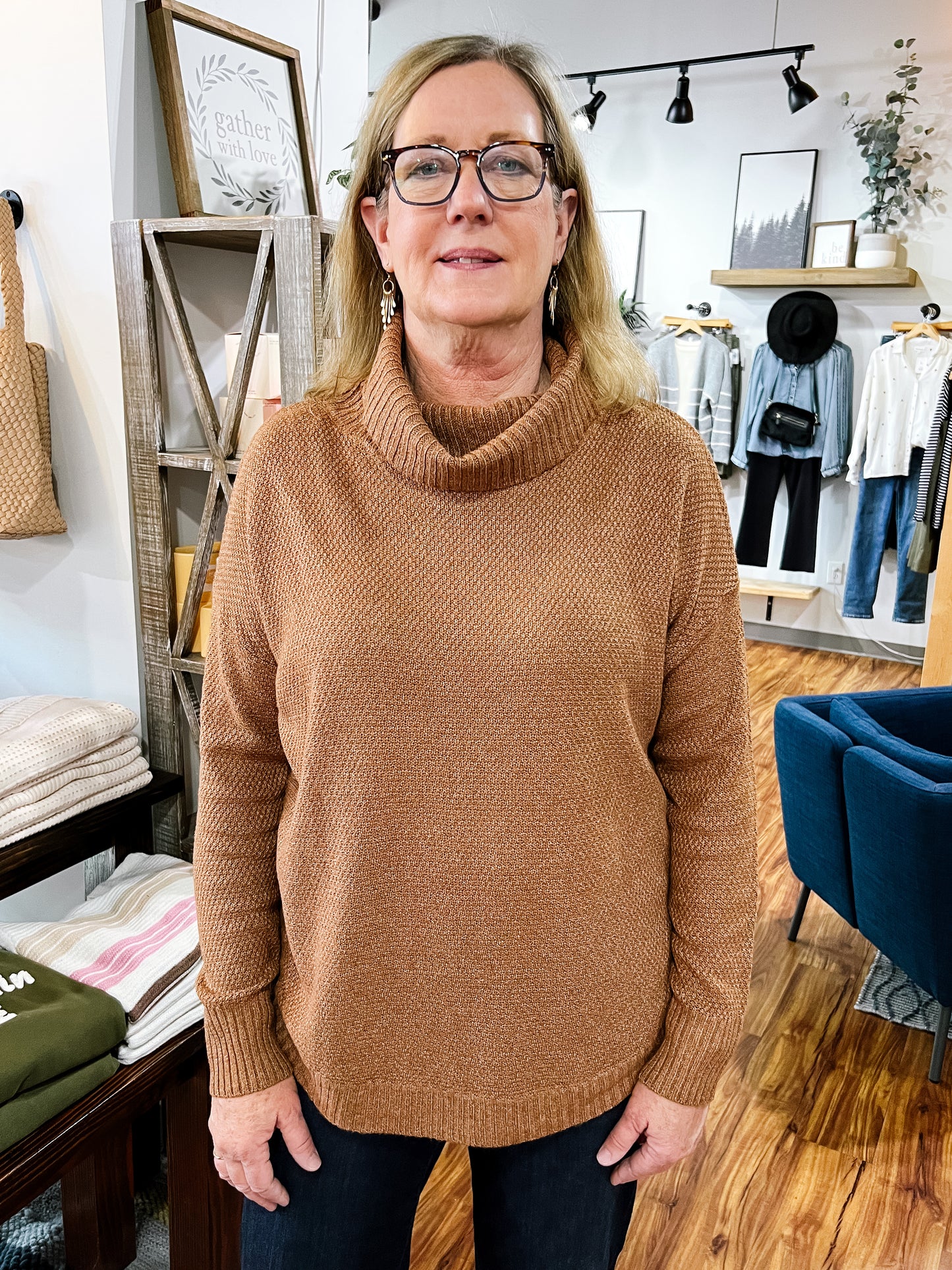 Camel Brown Slouchy Turtleneck Sweater