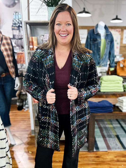 Black Multi Plaid Coatigan