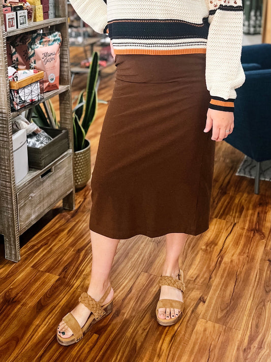 Brown Suede Midi Skirt