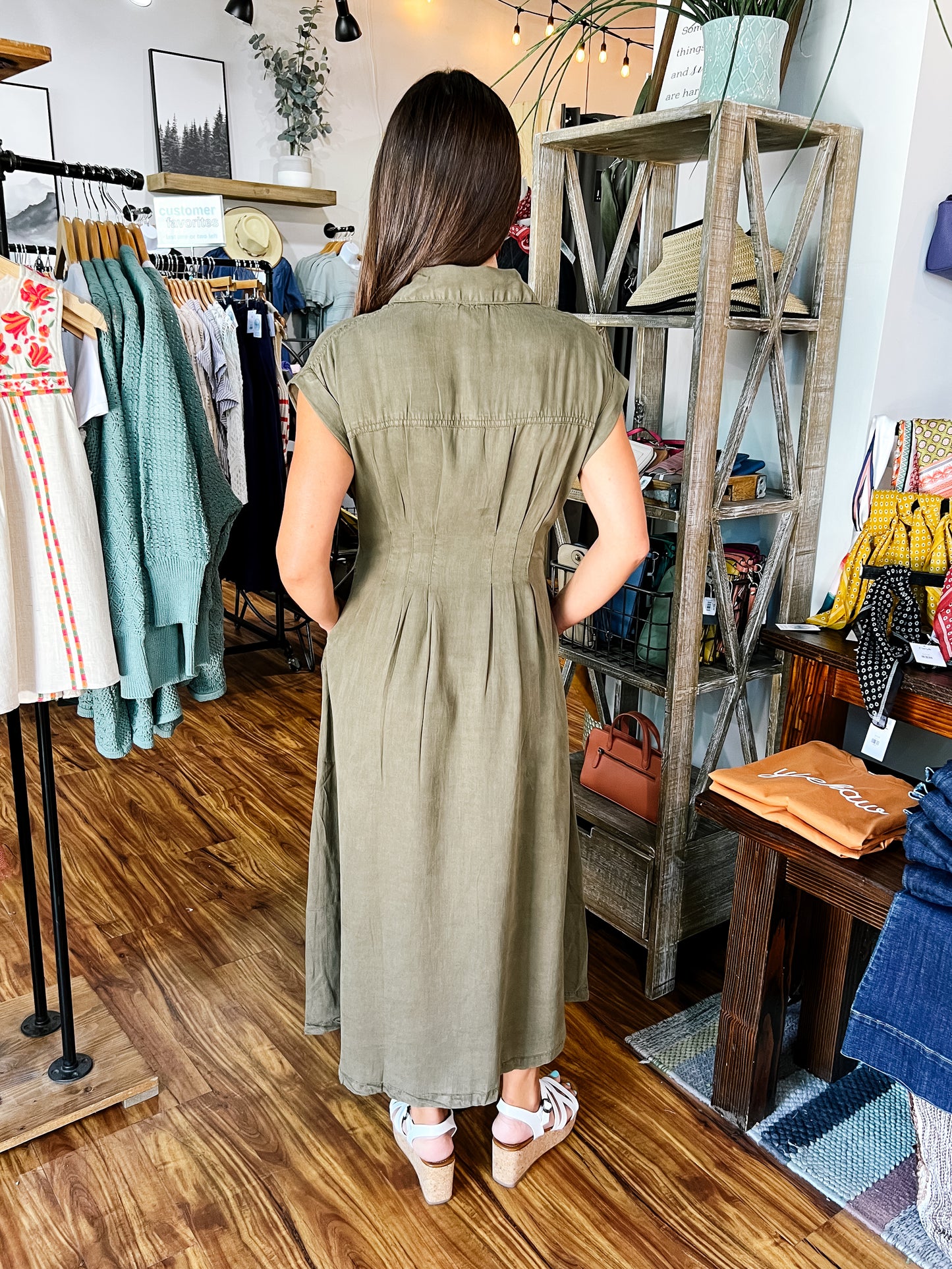 Olive Green Button Front Dress