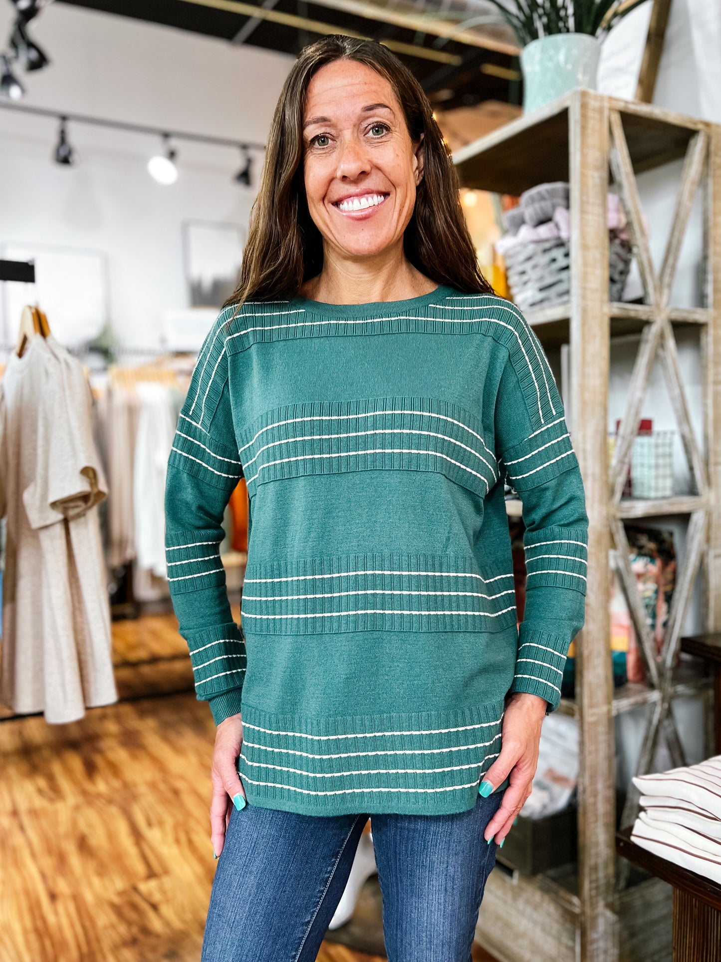Jade Green Stripe Stitch Sweater