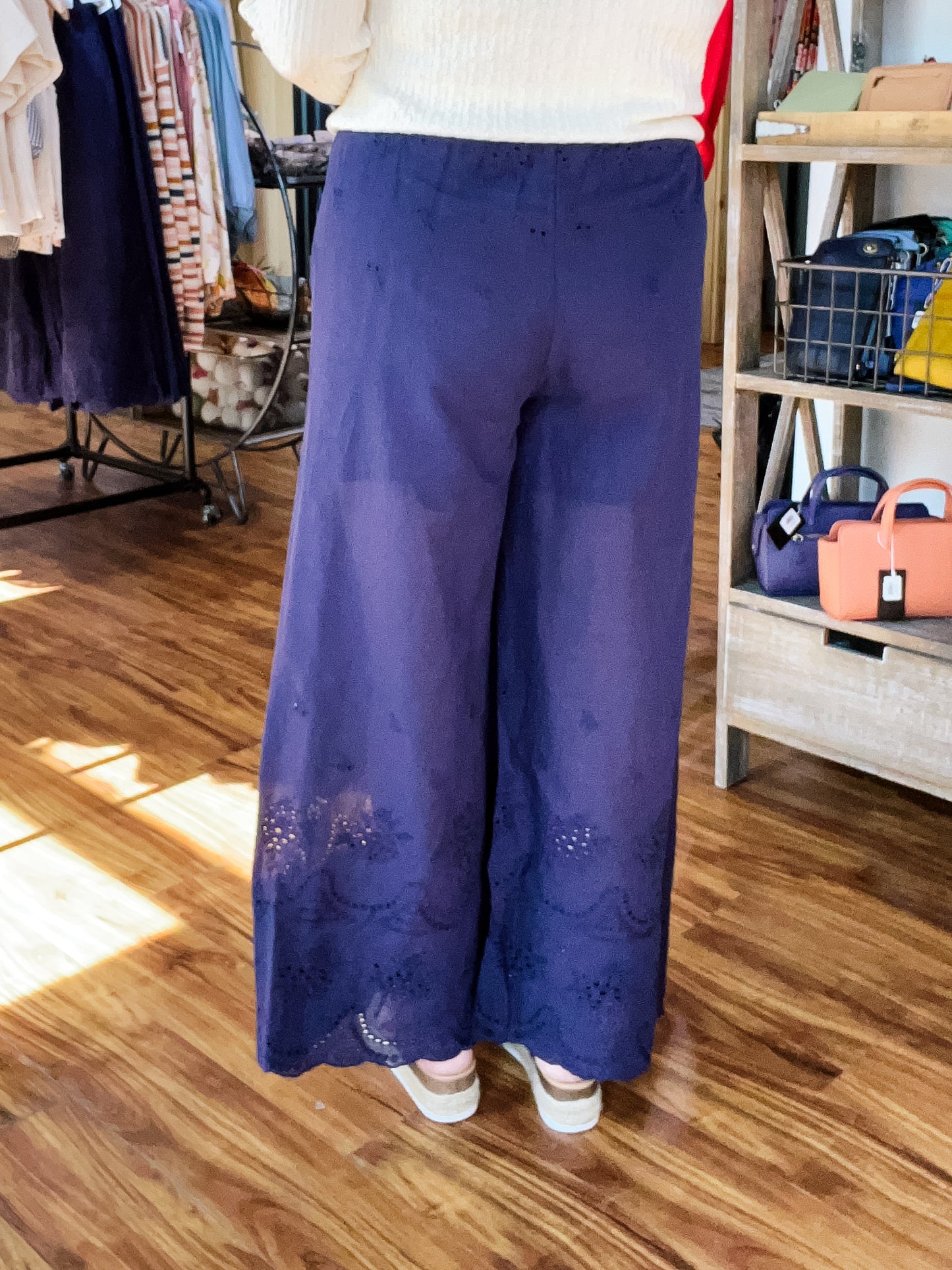 Navy Eyelet Pants