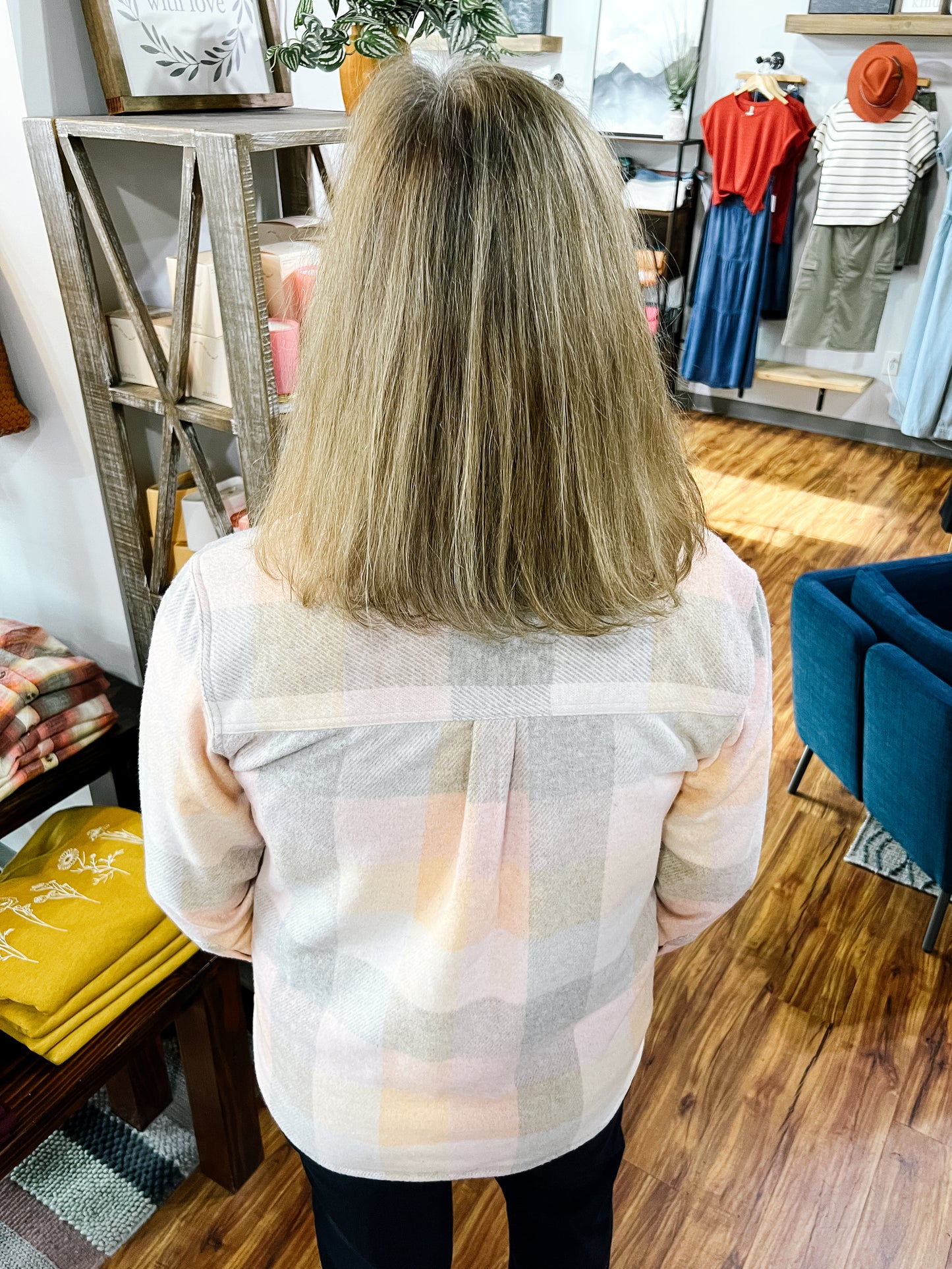 Coral Plaid Flannel Shirt