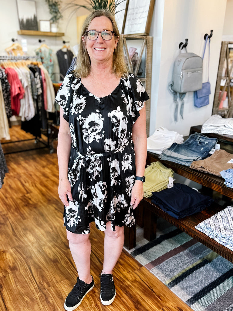 Black & Ivory Floral Print Dress