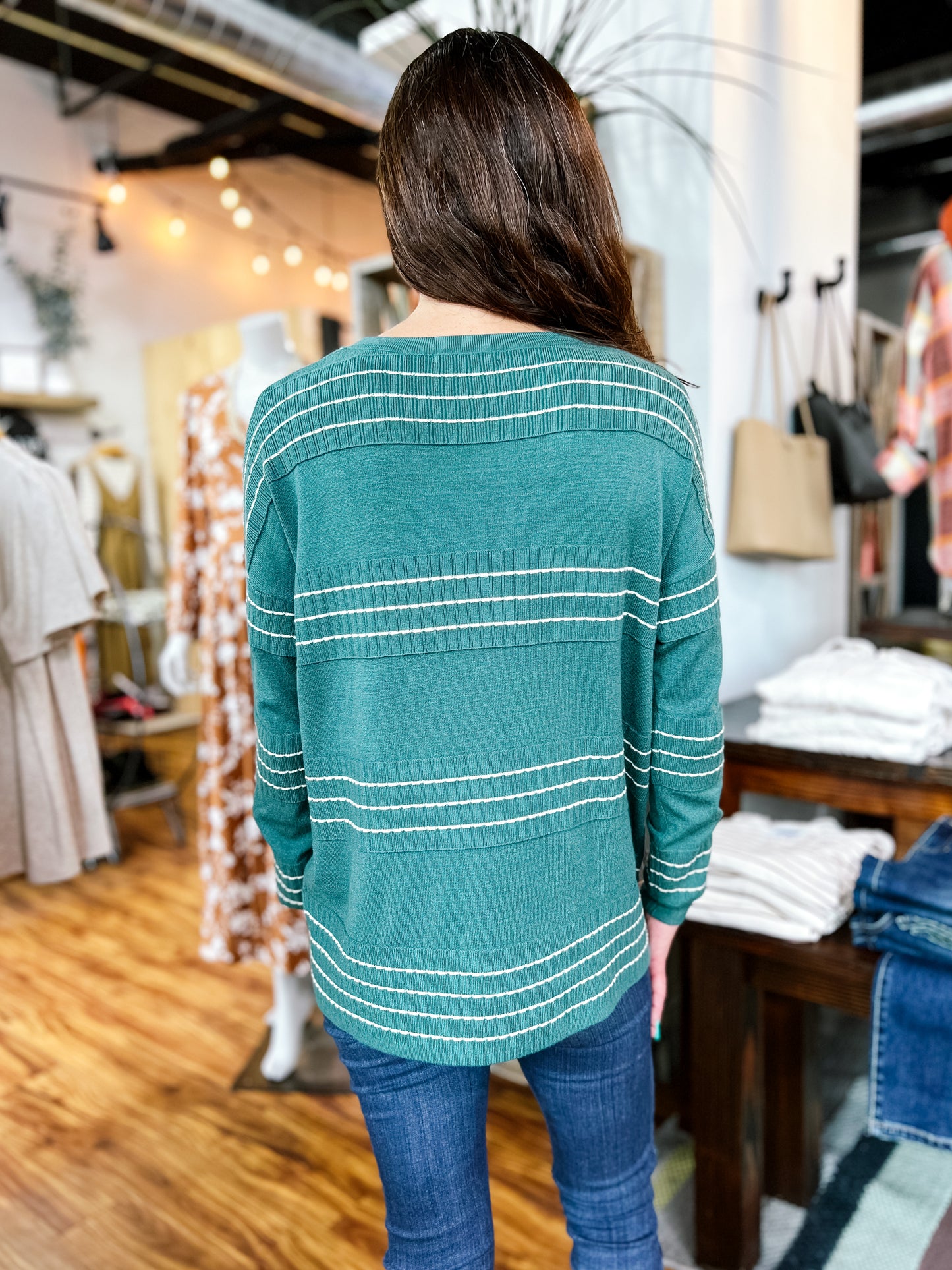 Jade Green Stripe Stitch Sweater