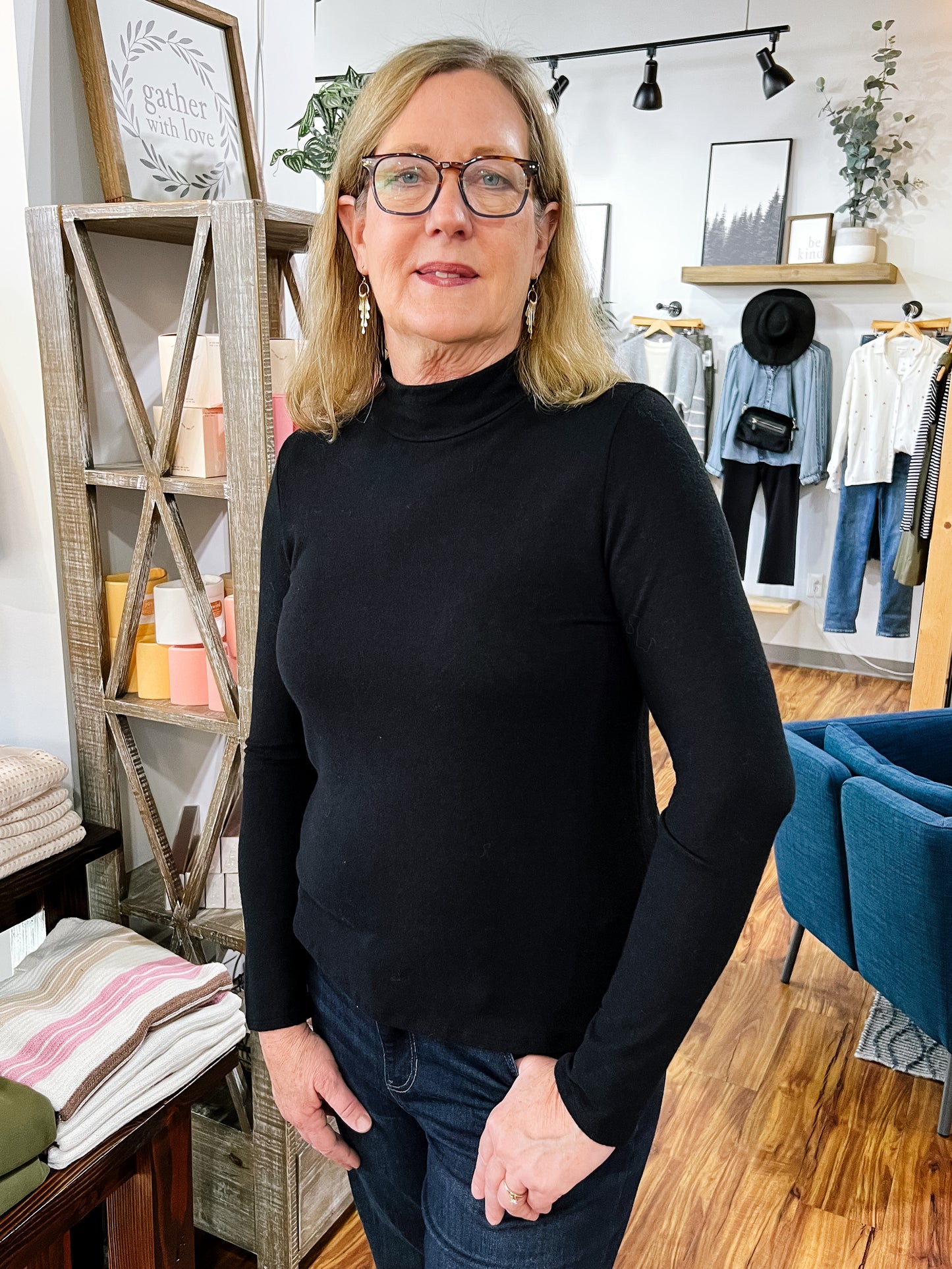 Black Mock Neck Long Sleeve Top