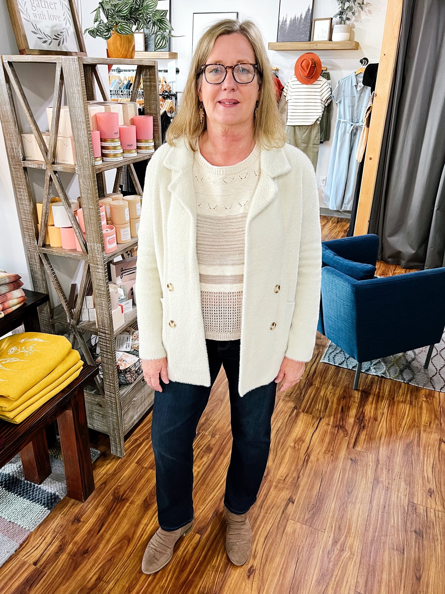 Ivory Fuzzy Open Cardigan