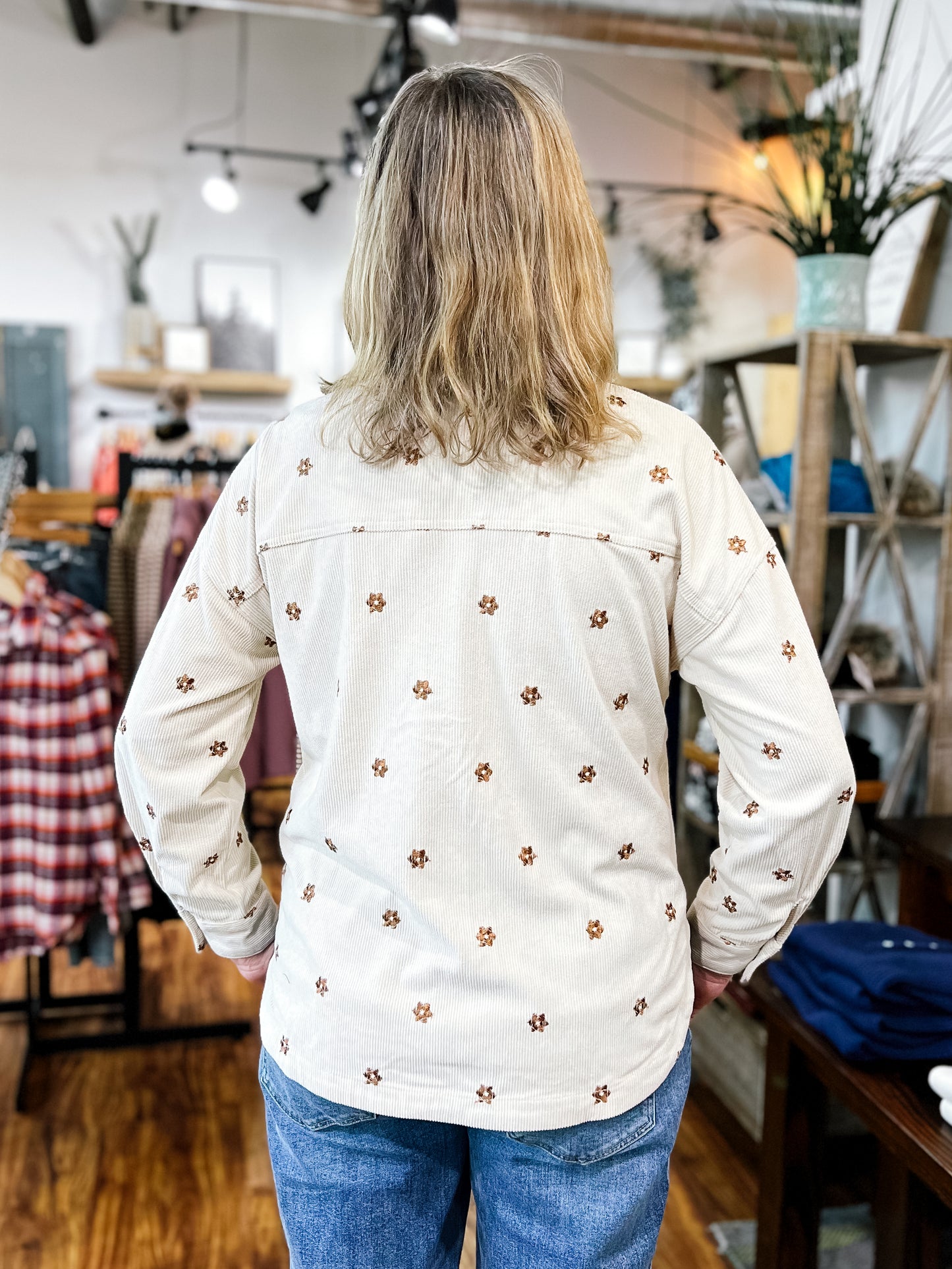 Tan Flower Corduroy Shirt