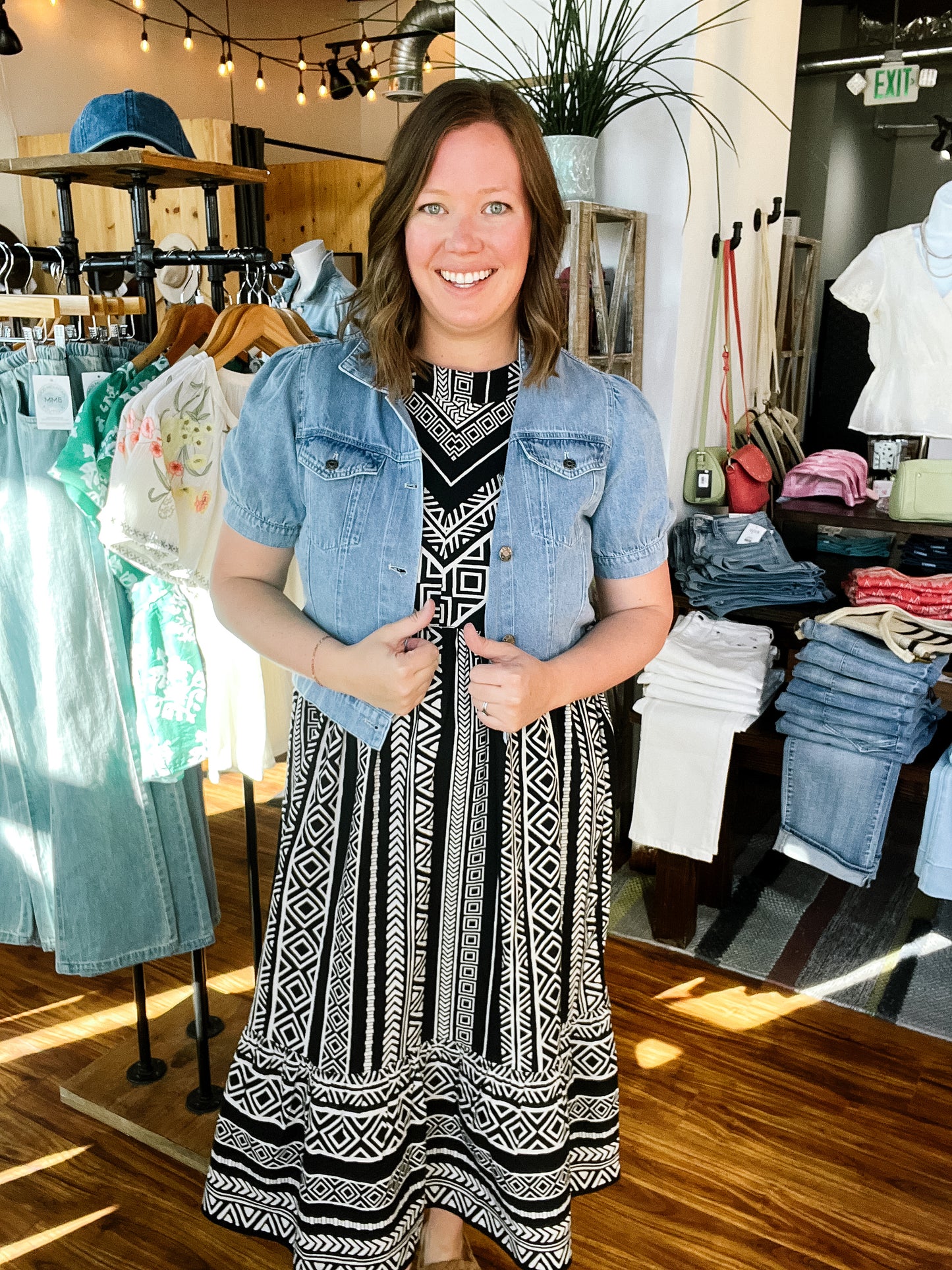 Black W/Beige Aztec Halter Dress