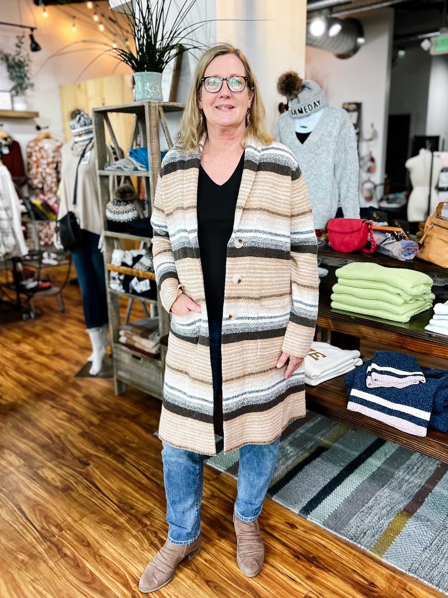 Tan Cozy Stripe Coatigan