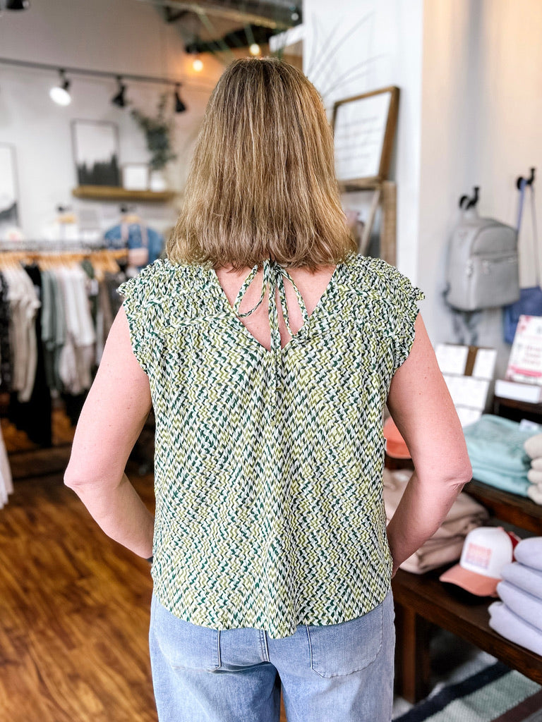 Green Chevron Print Short Sleeve Top