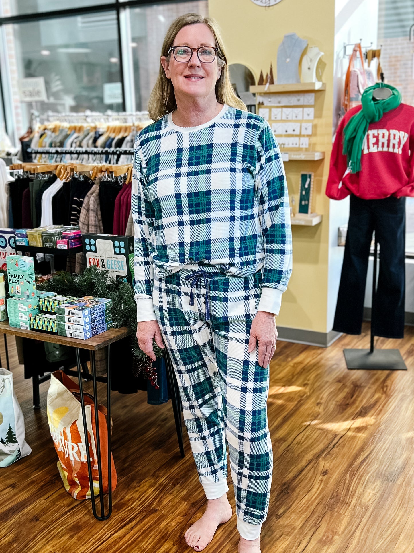 Cream W/Blue & Green Plaid Joggers