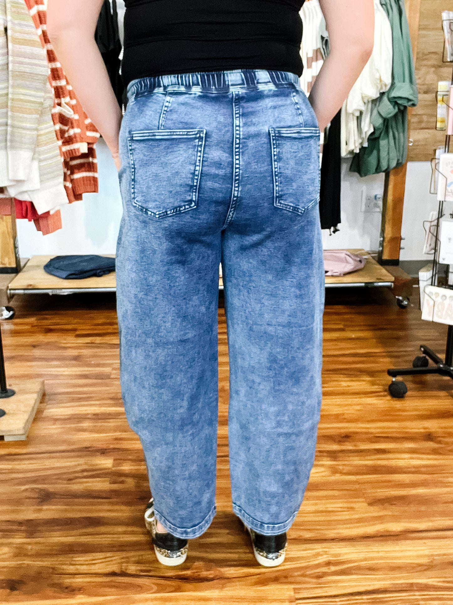Medium Wash Tie Waist Barrel Jean