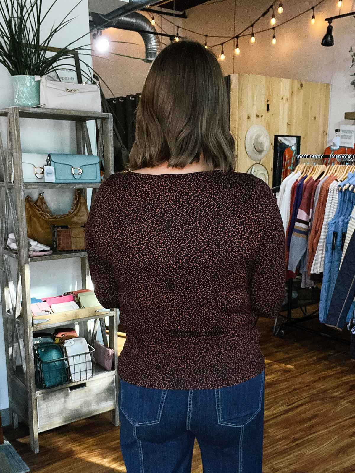Black w/ Rust Polka Dot Long Sleeve Top