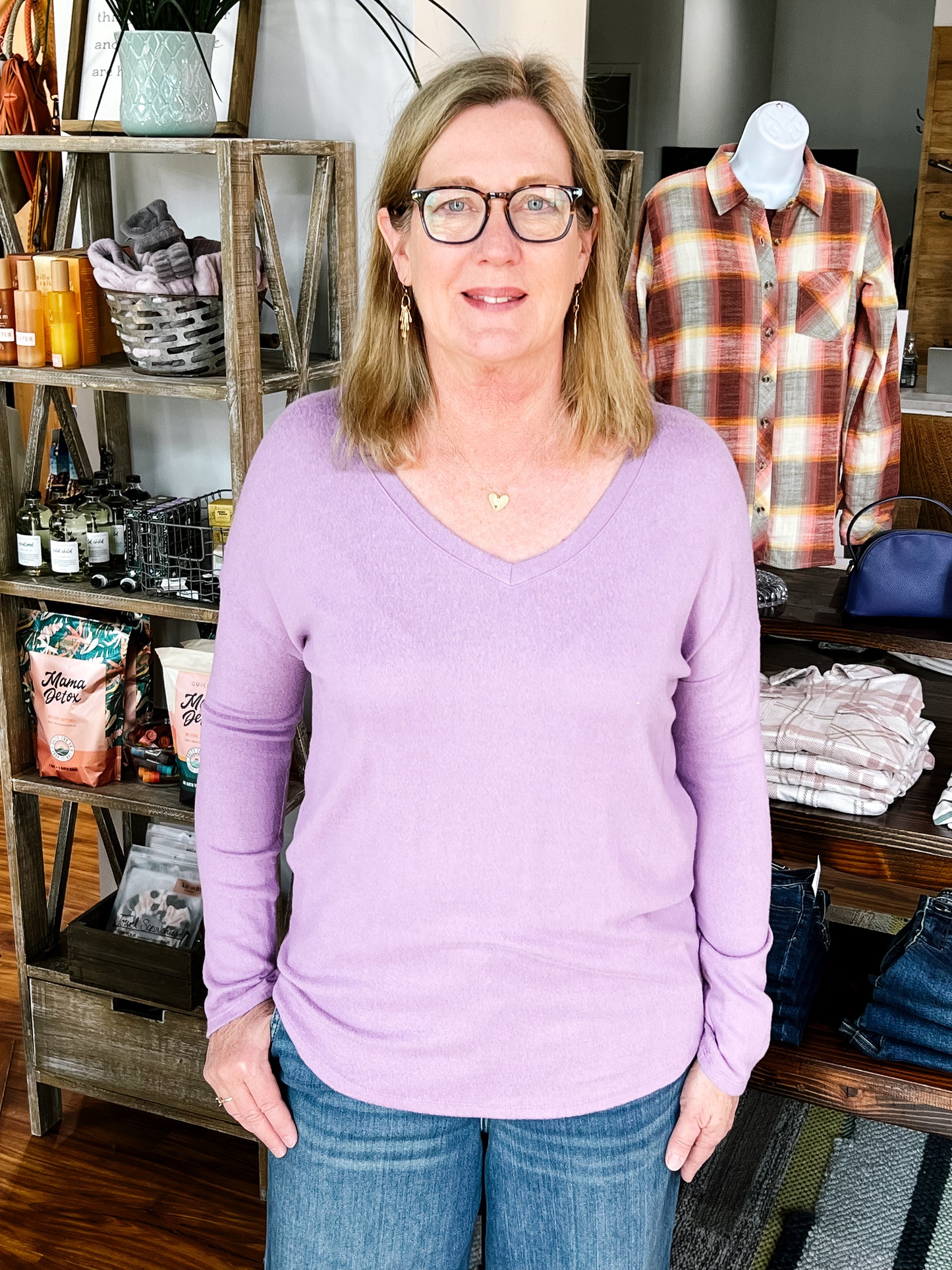 Purple V Neck Knit Top