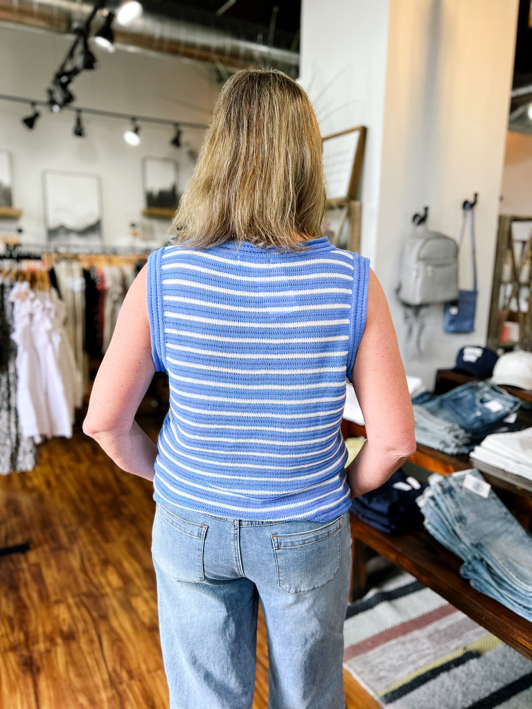 Royal Blue And White Sweater Tank