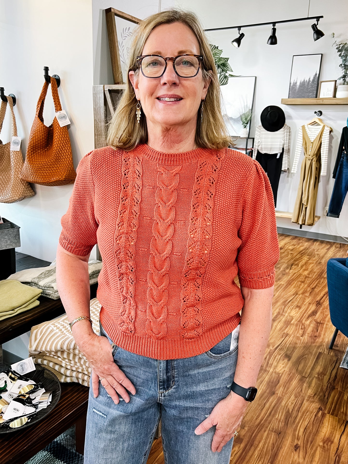 Rust Chunky Short Sleeve Sweater