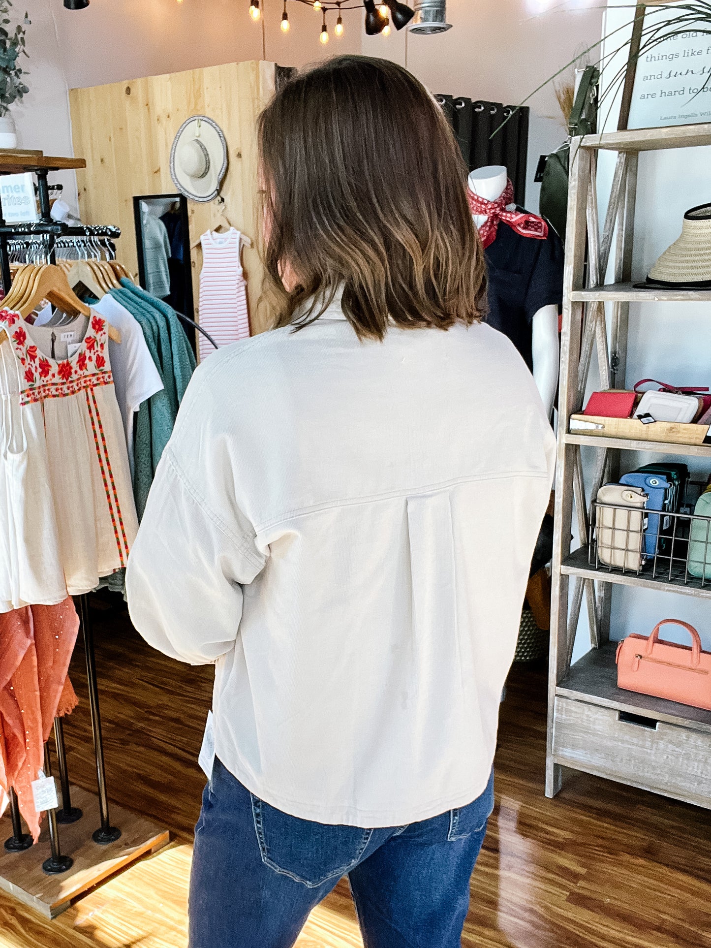 Light Taupe Corduroy Cropped Shacket