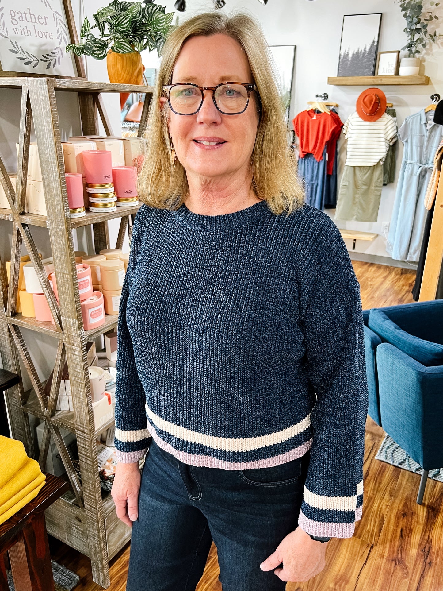 Navy Chenille Crop Sweater