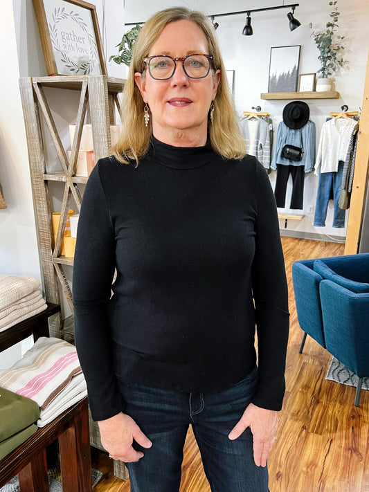 Black Mock Neck Long Sleeve Top