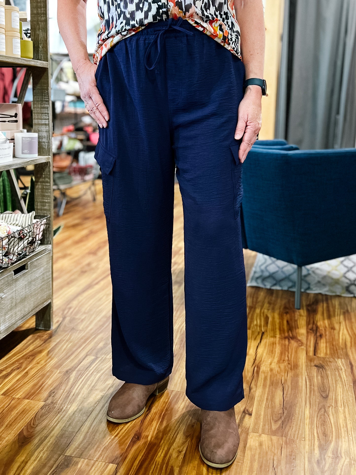 Navy Blue Flowy Cargo Pant