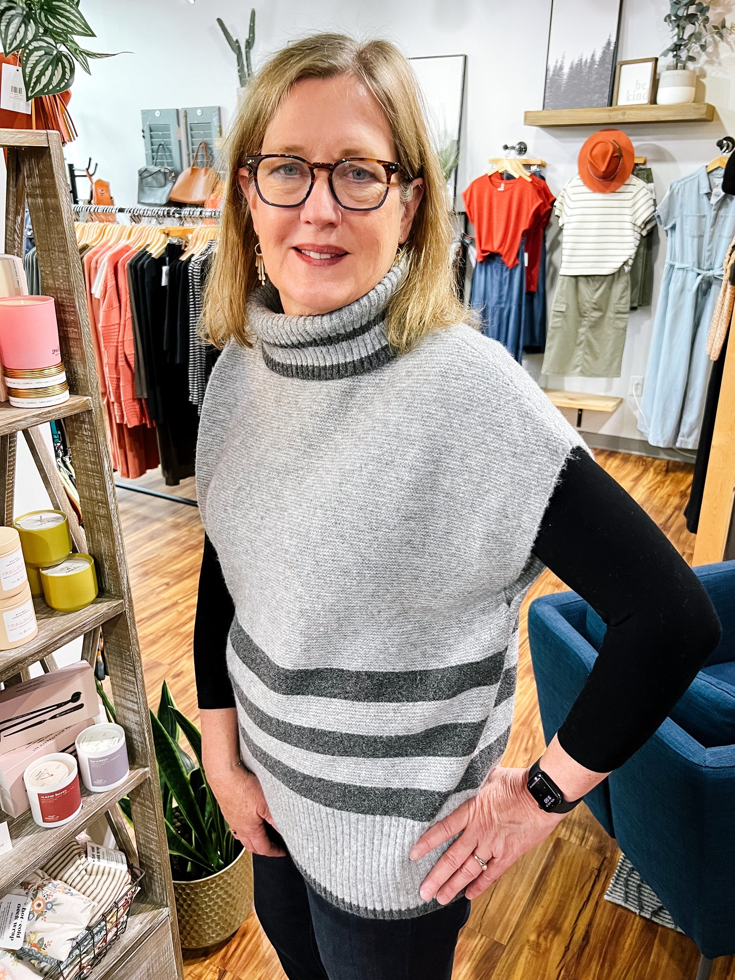 Gray Striped Sweater Vest