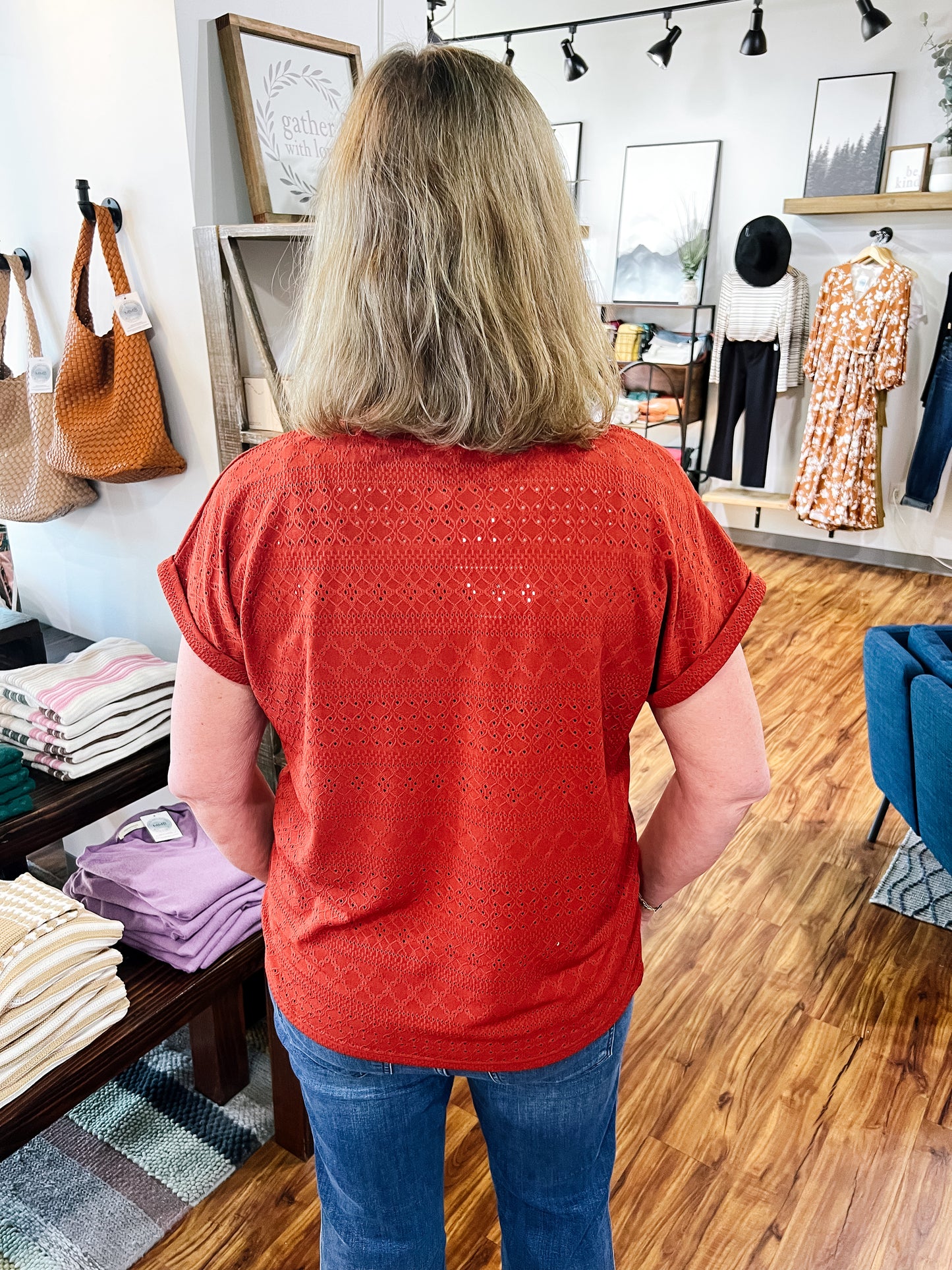 Eyelet Short Sleeve Top