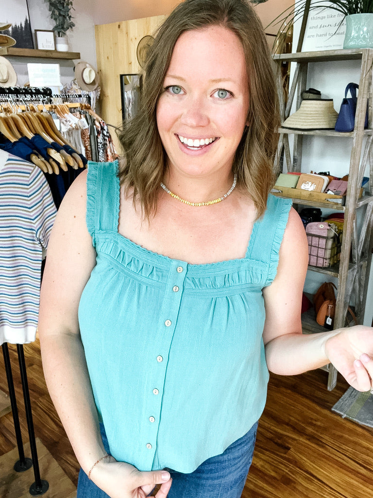 Teal Button Front Tank