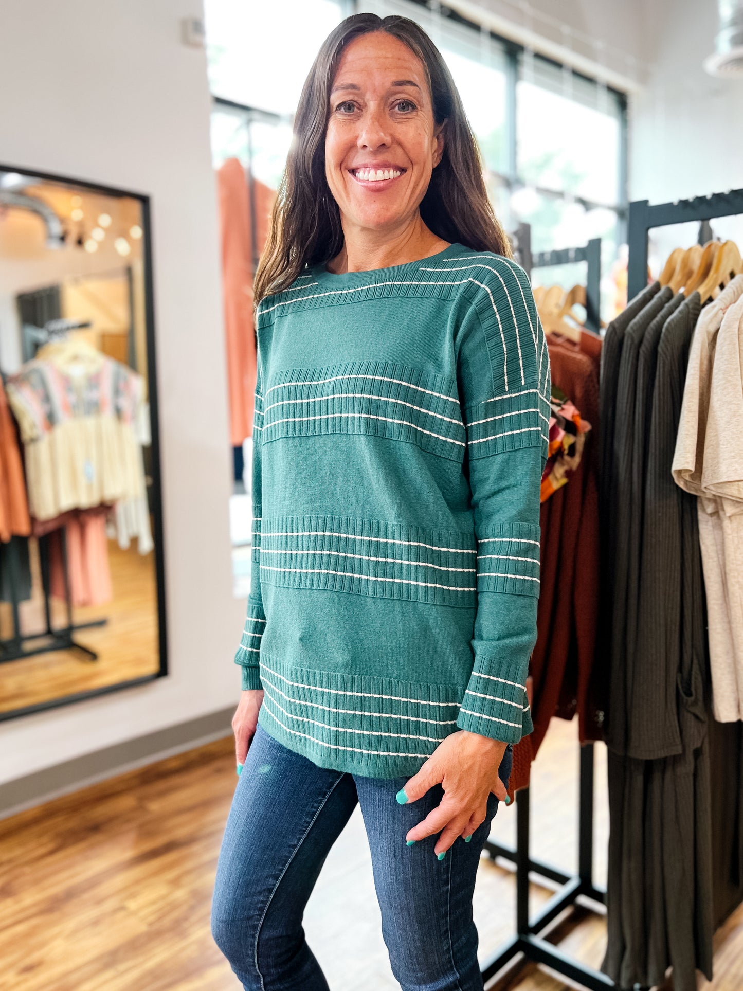 Jade Green Stripe Stitch Sweater