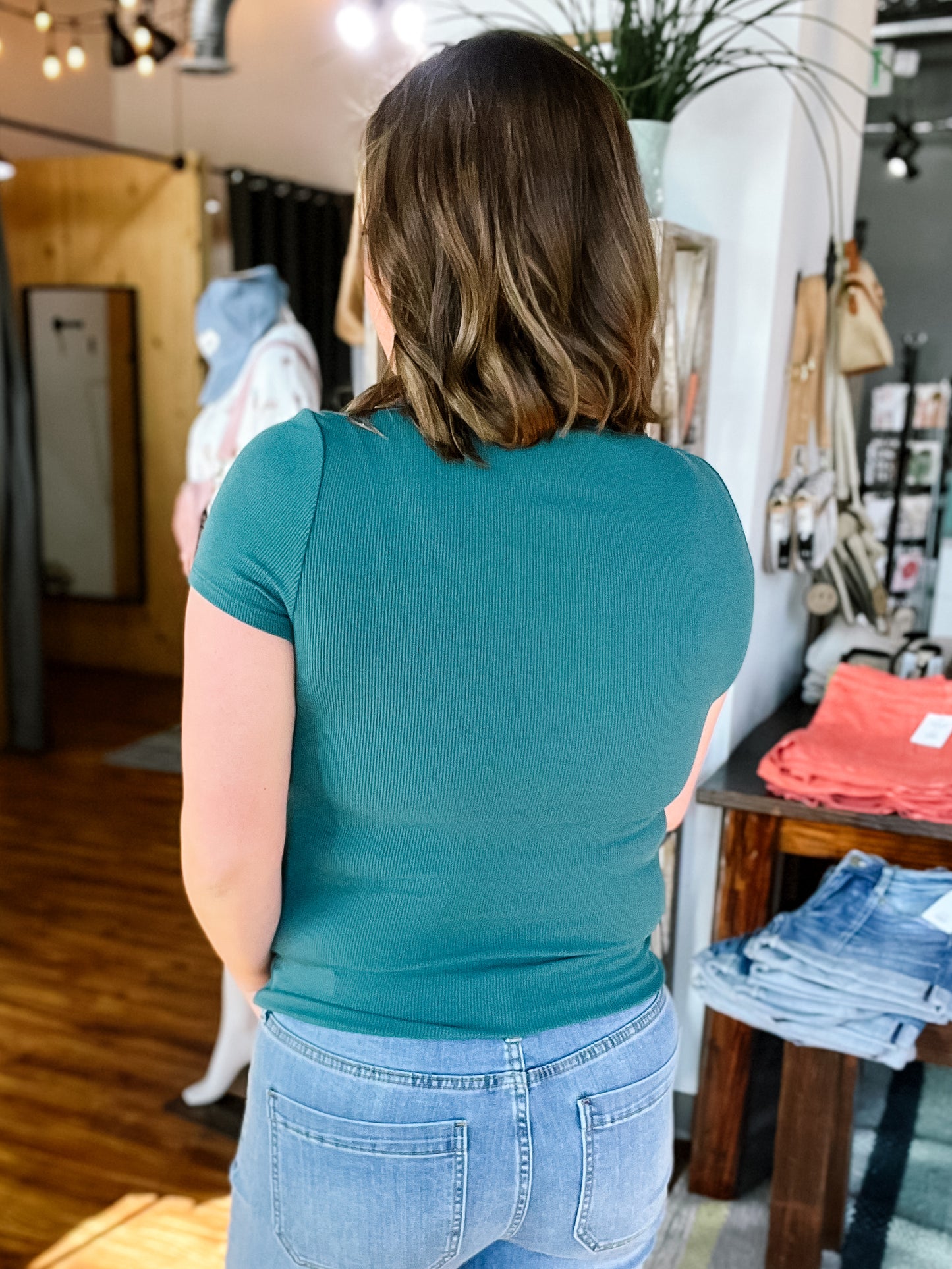 Teal Ribbed T Shirt