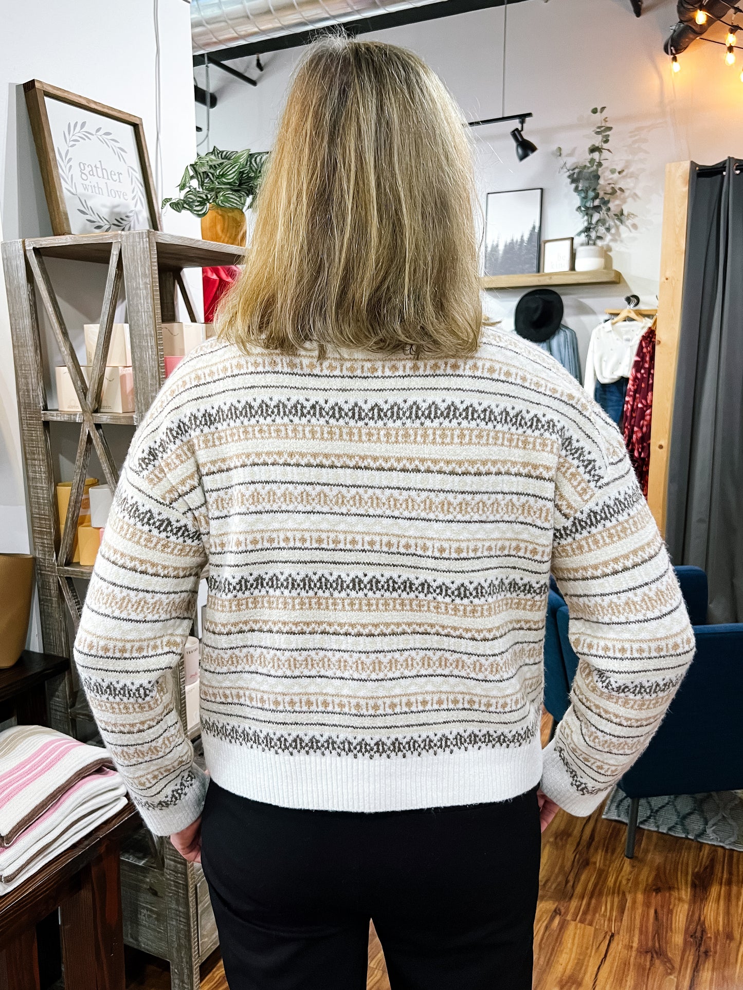 Cream Patterned Stripe Sweater