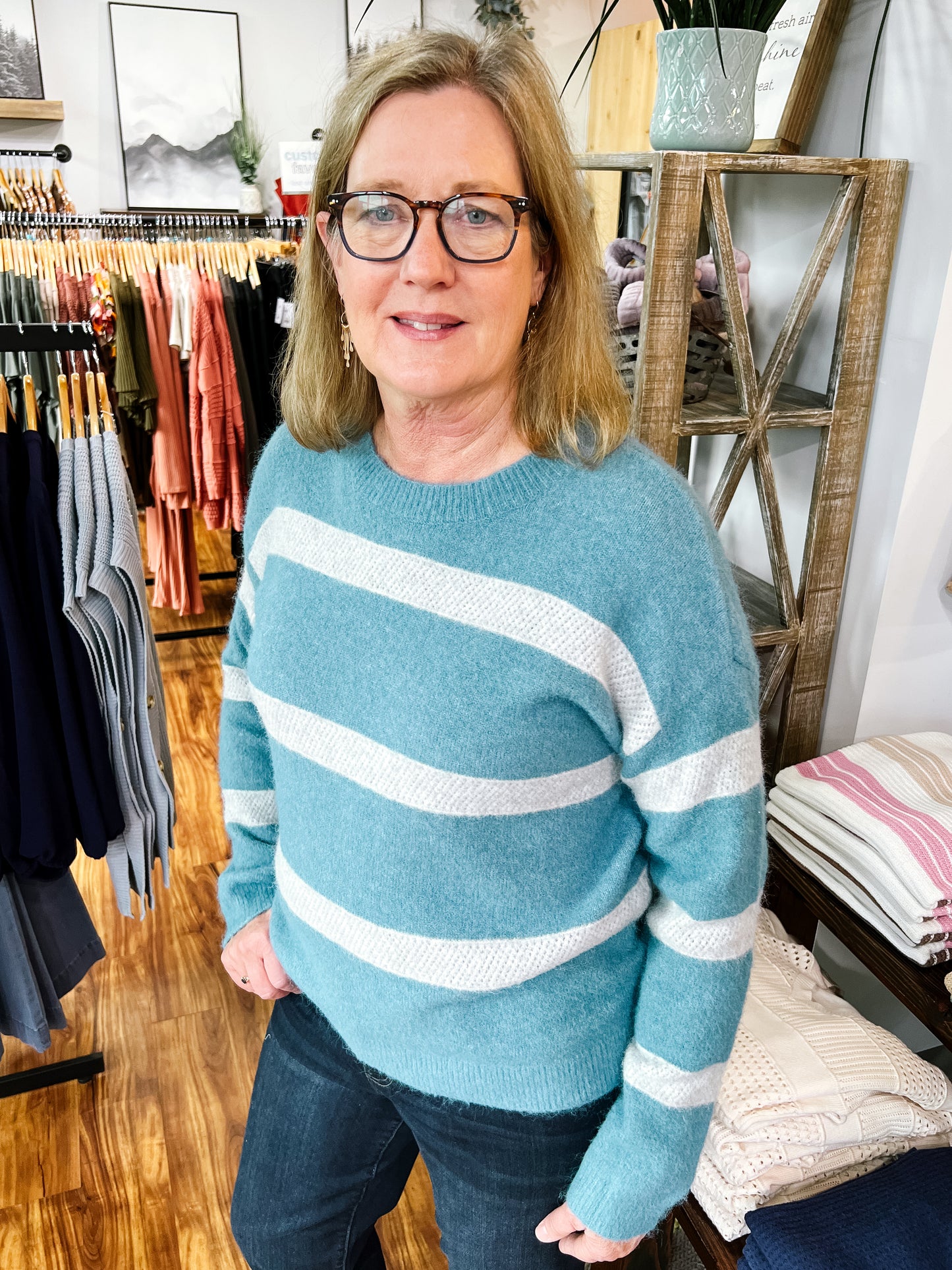 Blue & Light Gray Stripe Sweater