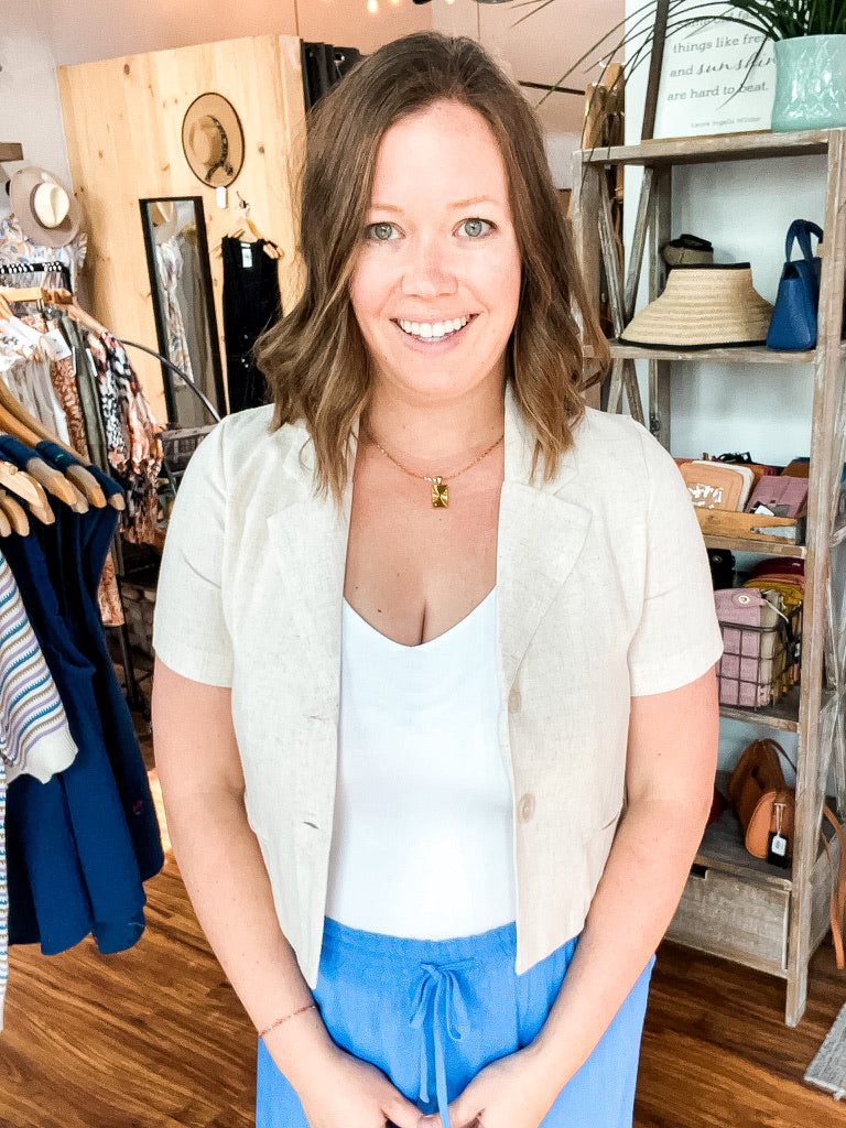 Natural Short Sleeve Crop Blazer