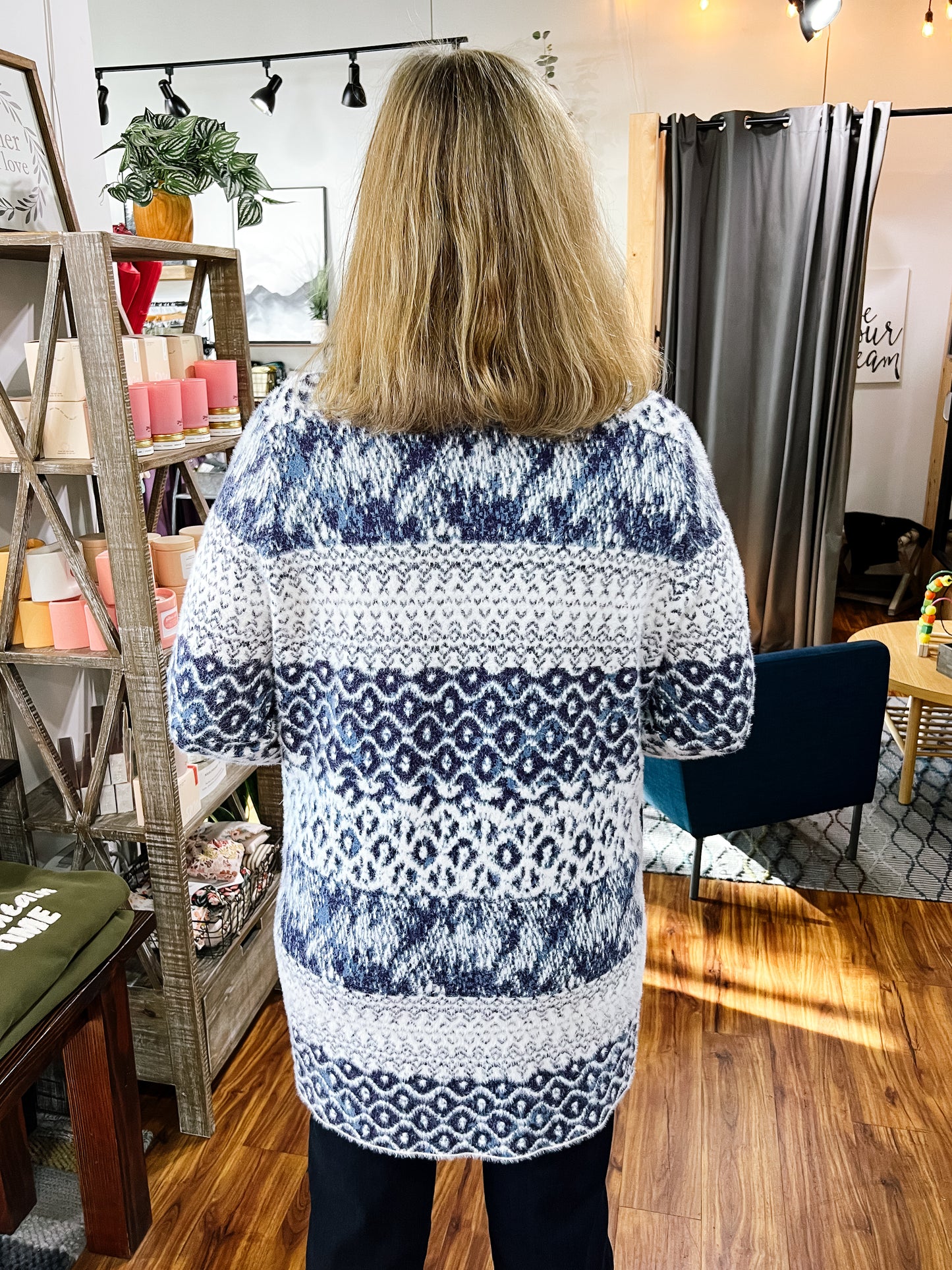 Navy Pattern Long Cardigan