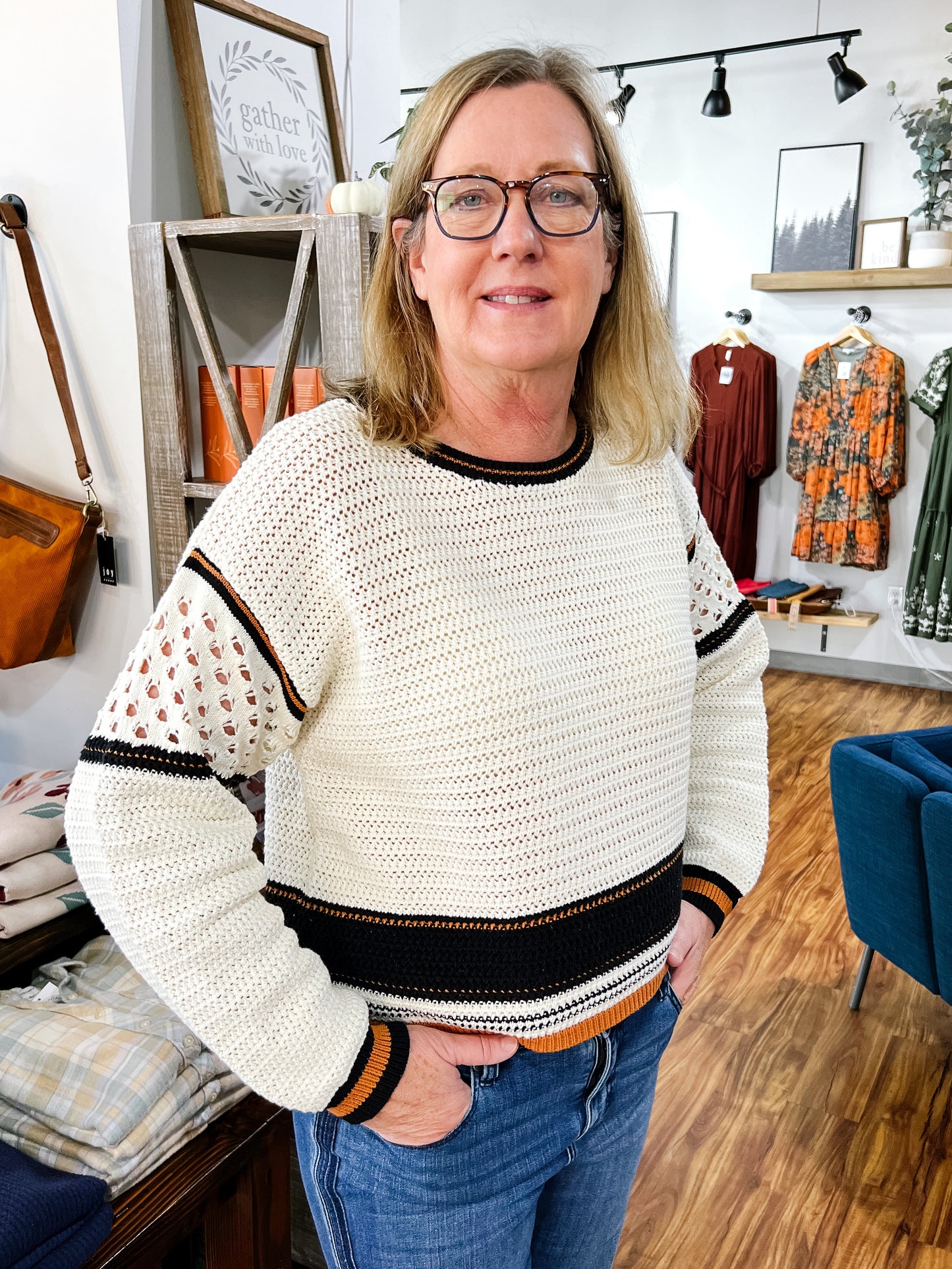 Cream Sweater w/ Black & Brown Detailing