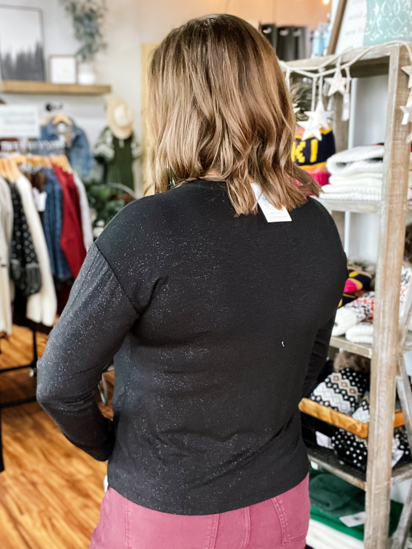 Black Sparkle V-neck Top