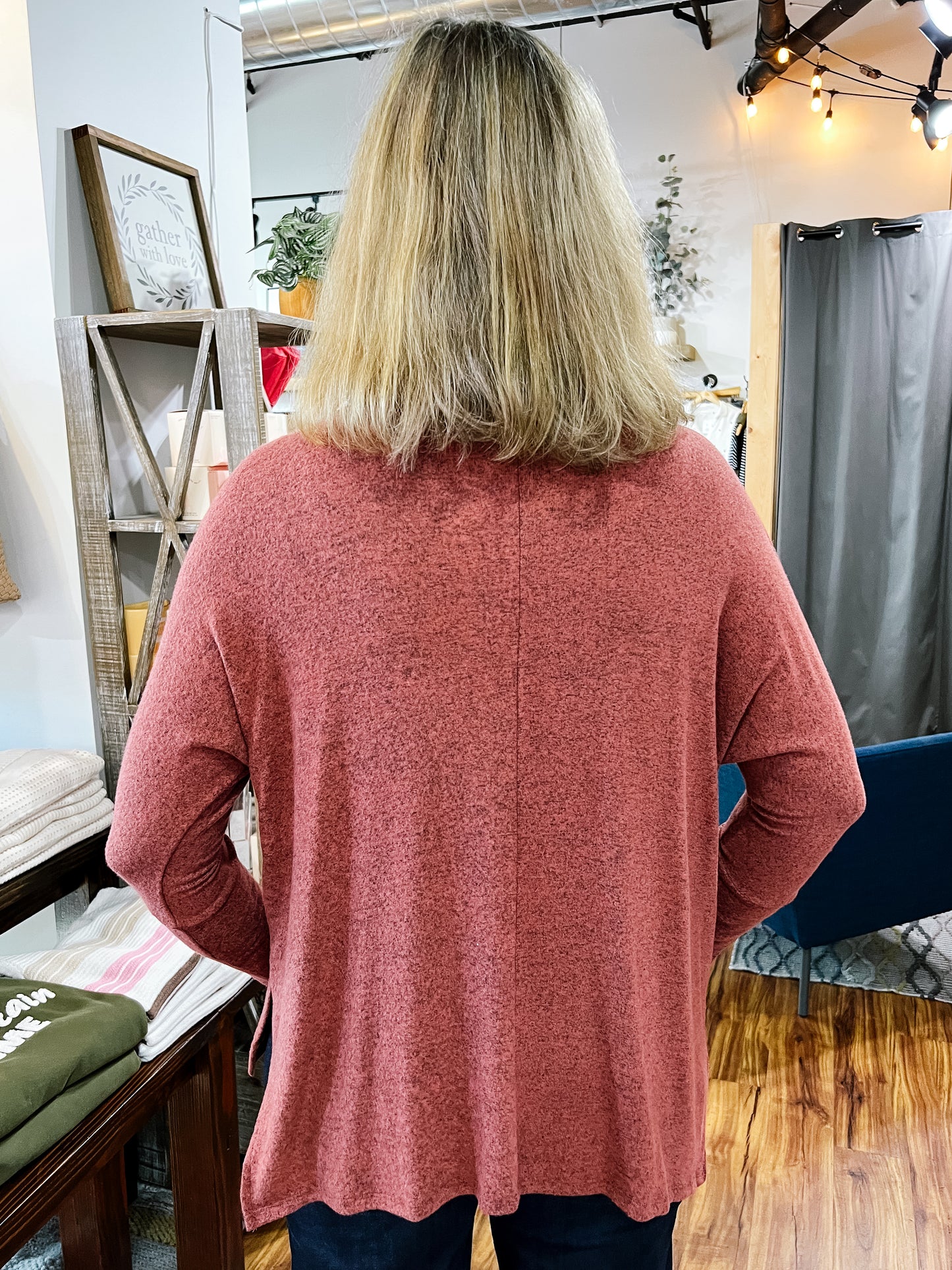 Mahogany Cowl Neck Long Sleeve Top