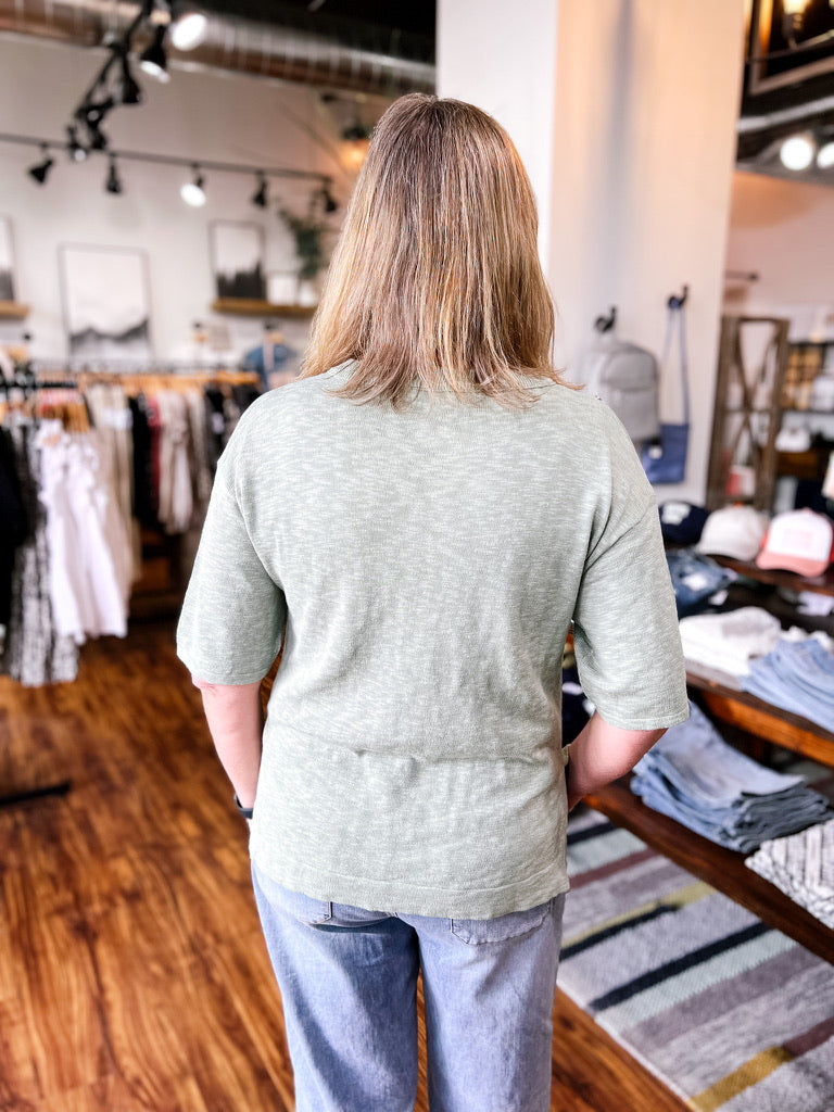 Sage Green Oversized Short Sleeve Sweater
