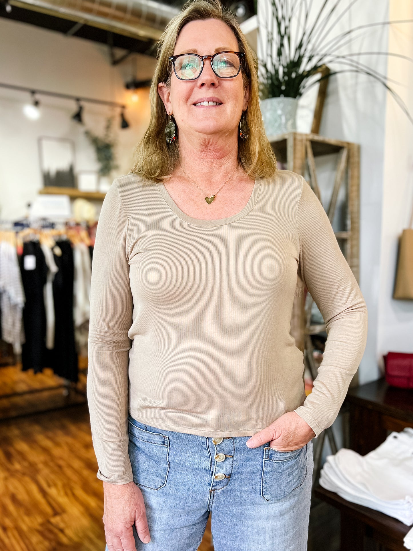 Taupe Scoop Neck Shirt