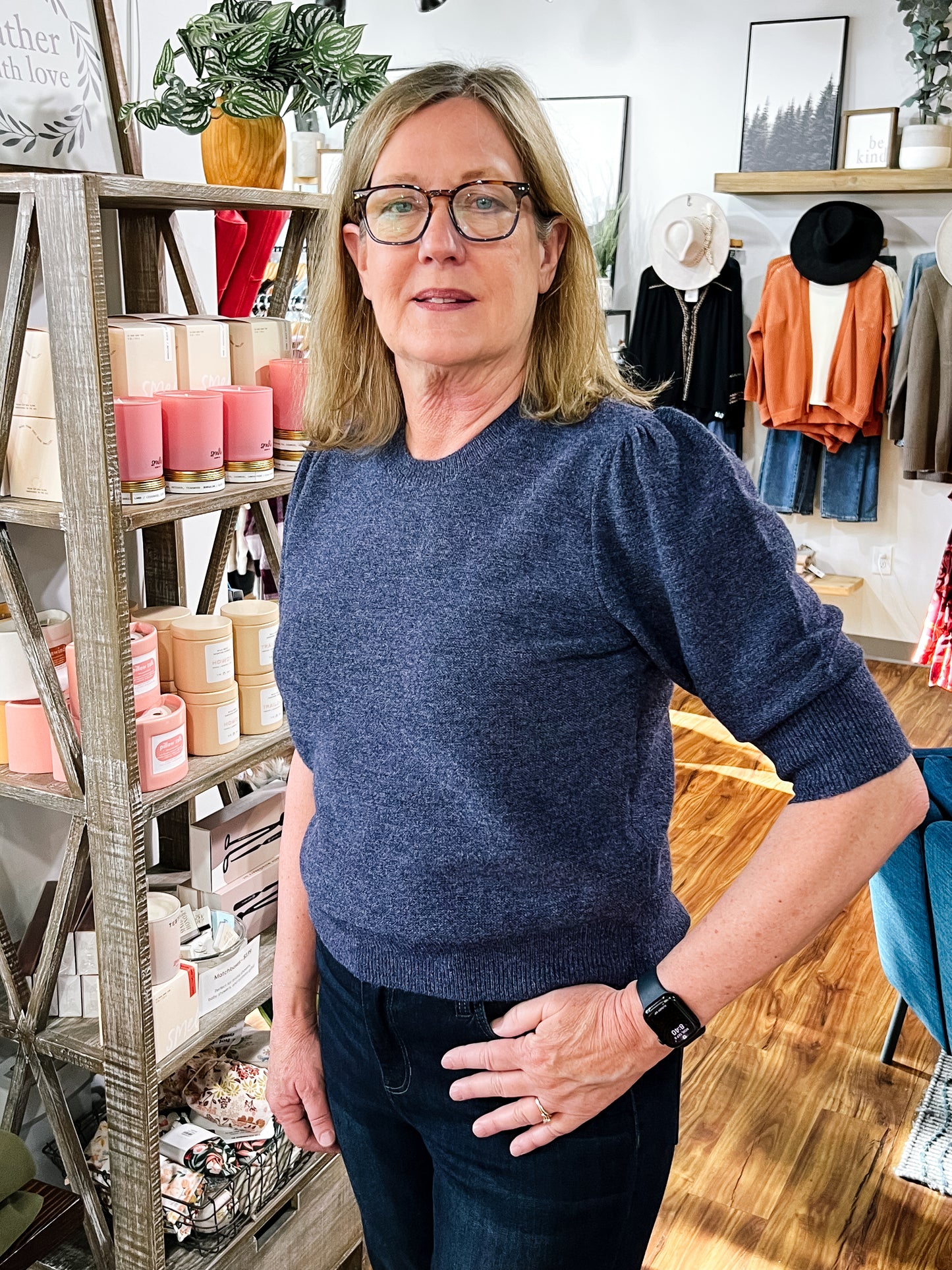 Blue Marbled Short Sleeve Sweater