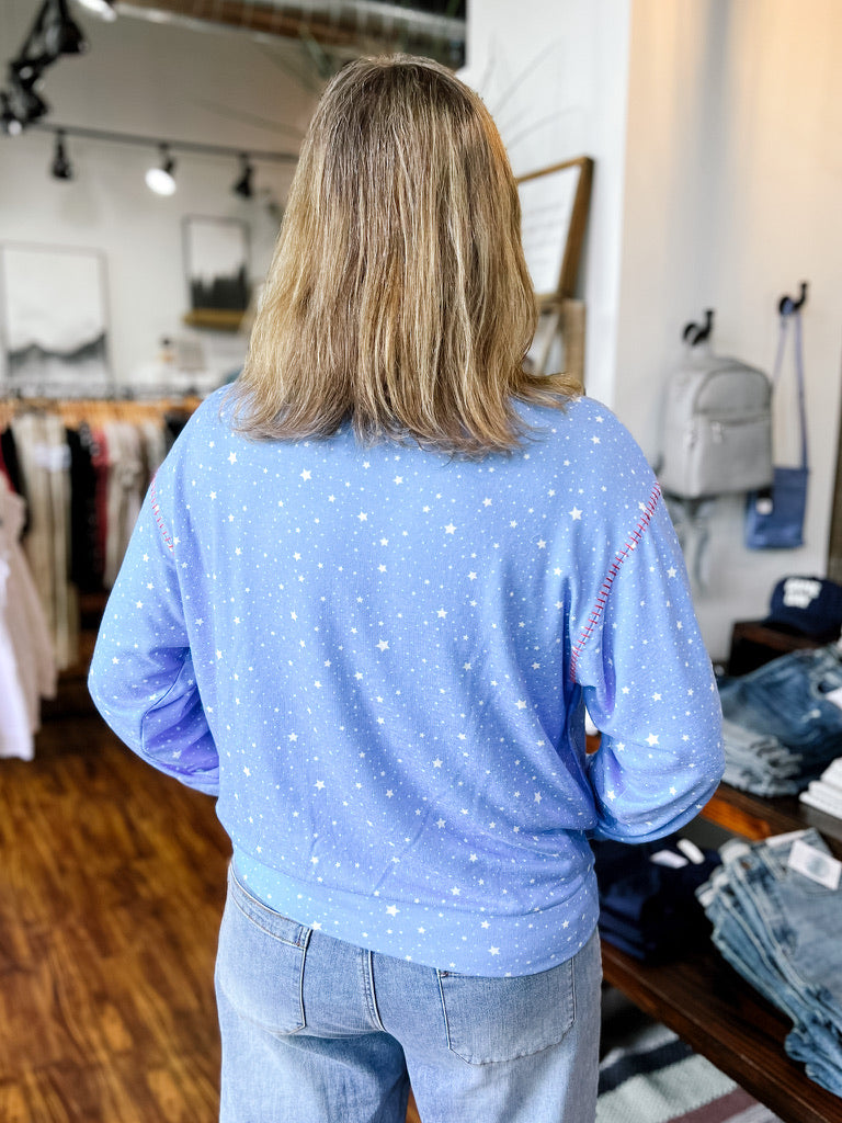 Light Blue W/ Stars Long Sleeve Top