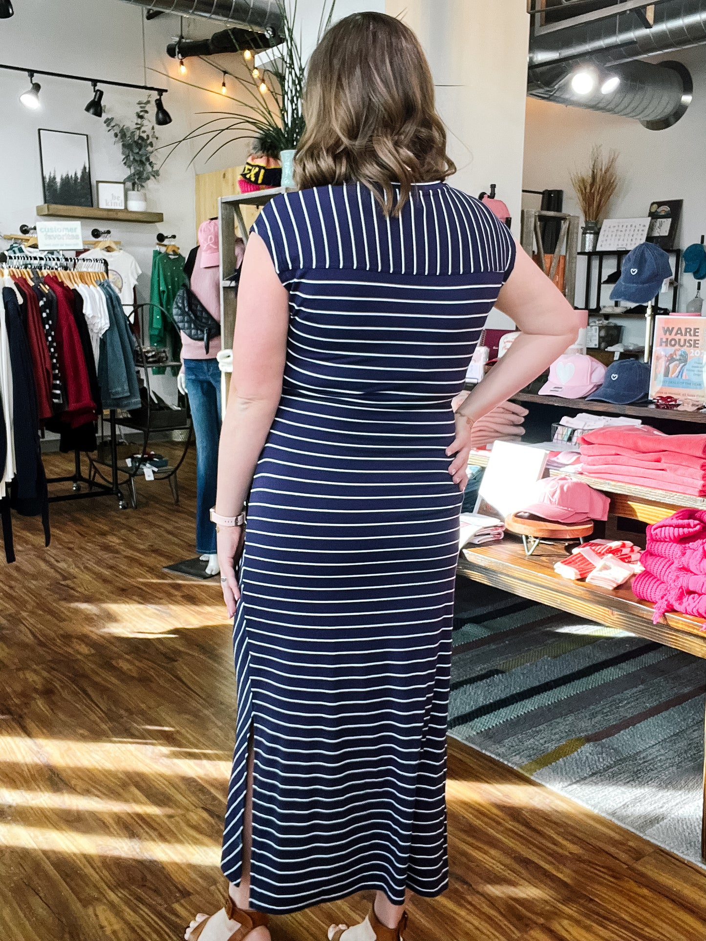 Navy Stripe Wrap Dress
