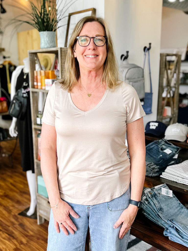 Taupe V-Neck Top