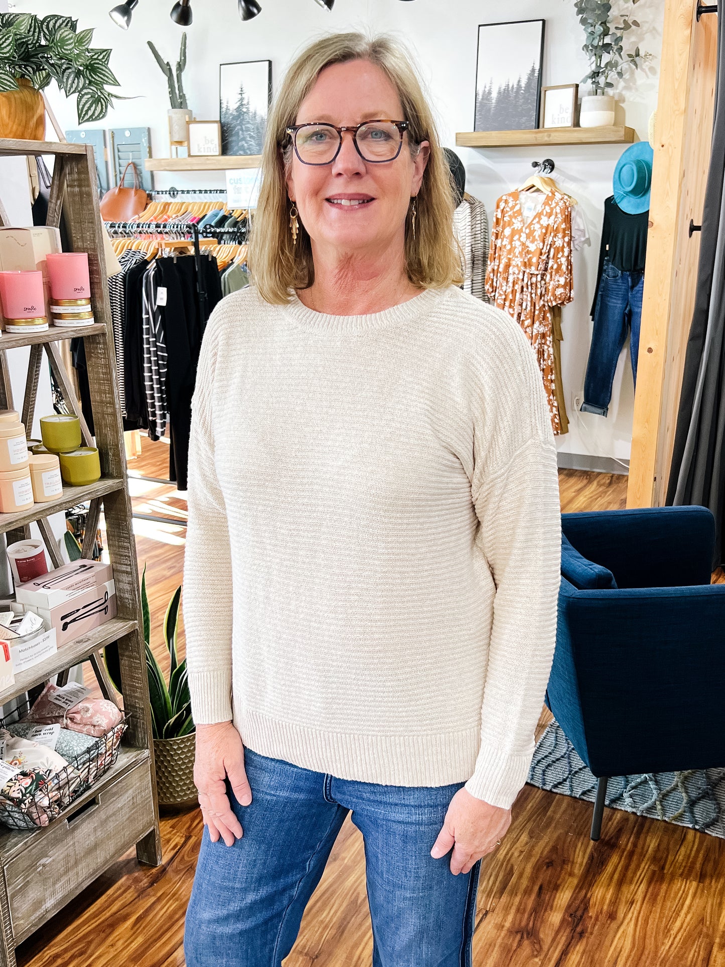Almond Crewneck Ribbed Sweater